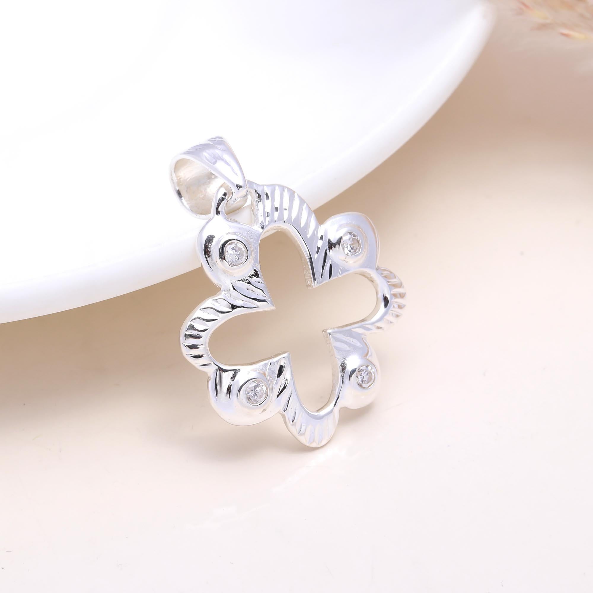 The Lucky Sparkle: Cubic zirconia Cutout Flower Pendant