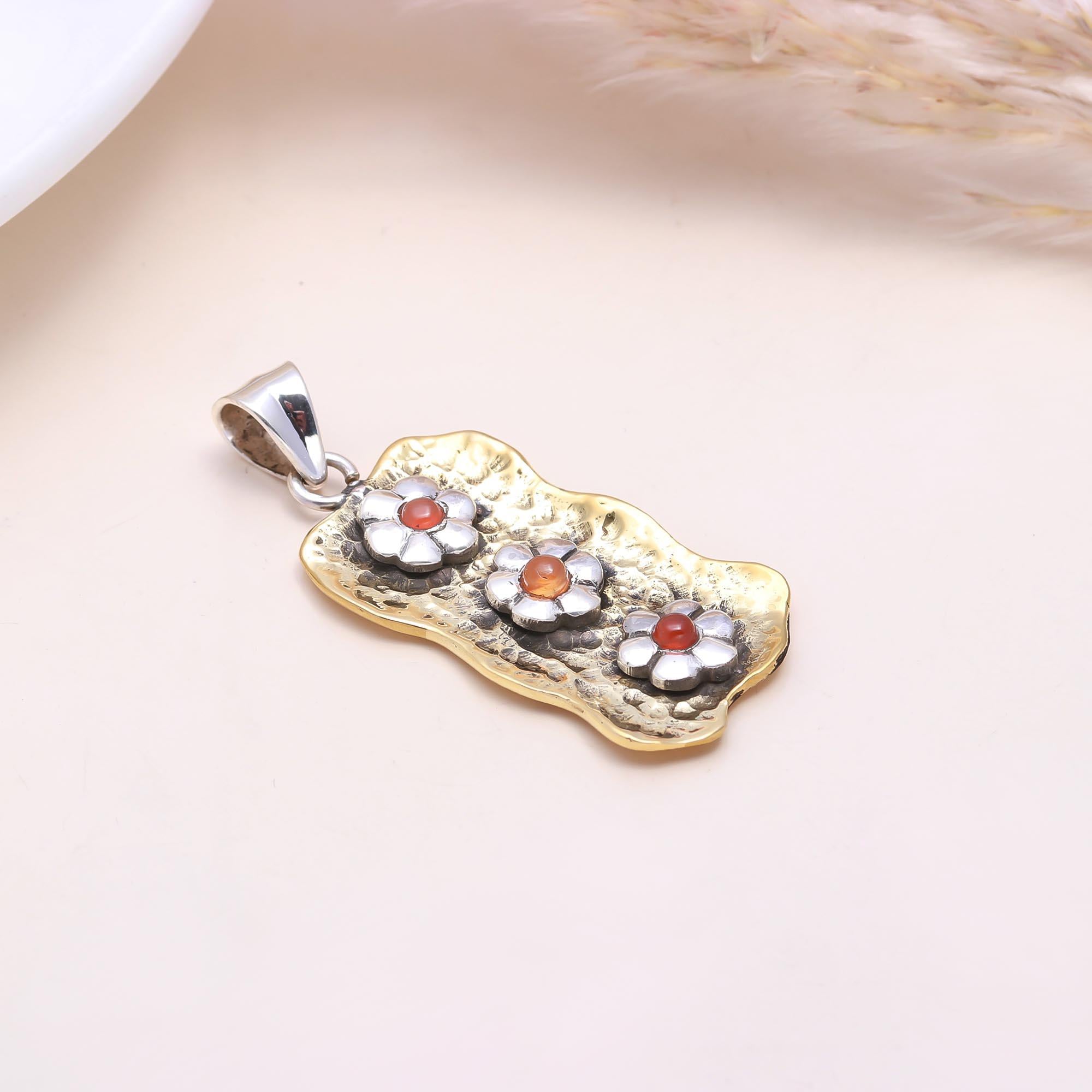 The Garden Trio: Carnelian & Silver Flower Pendant