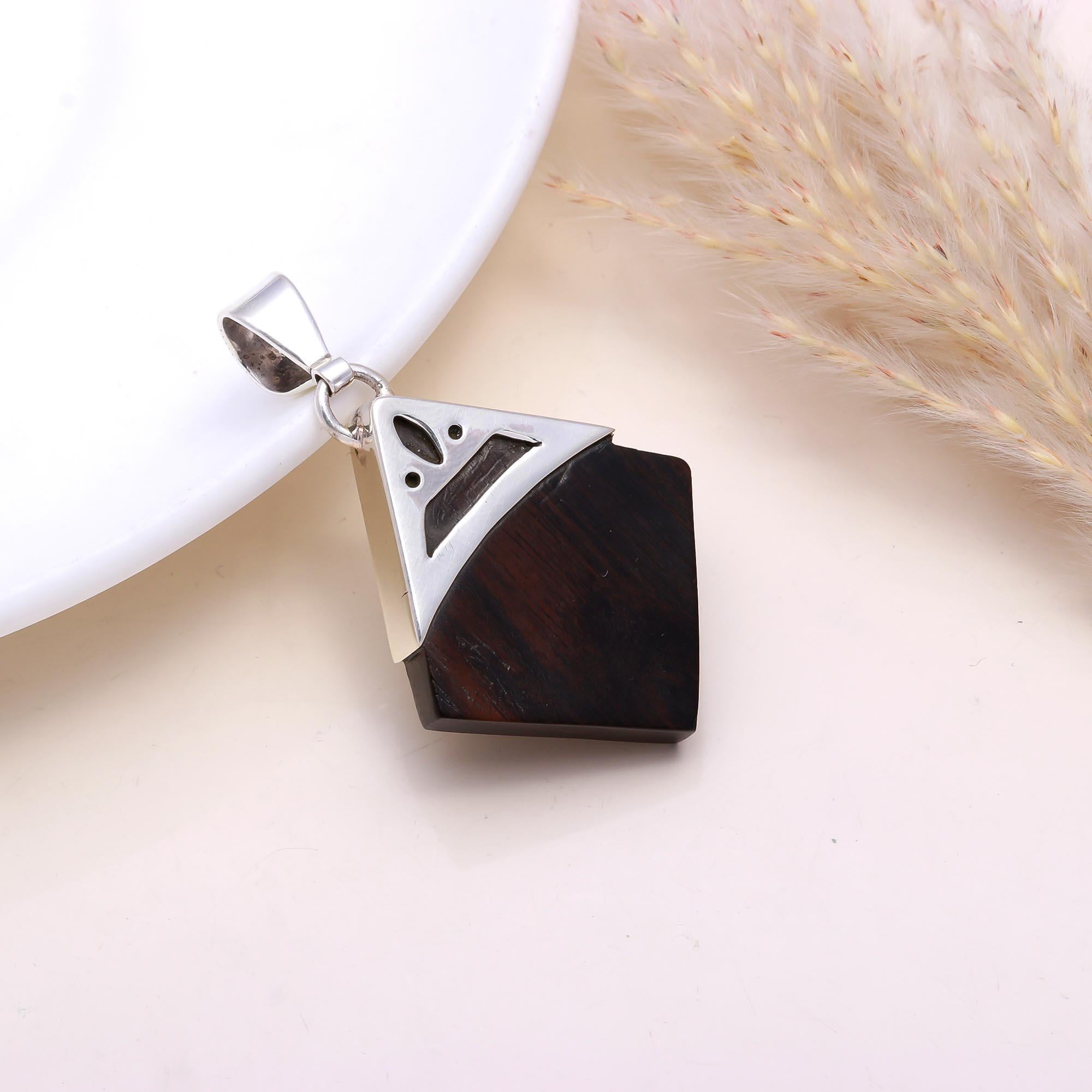 The Ebony Shield: Silver & Wood Triangle Pendant