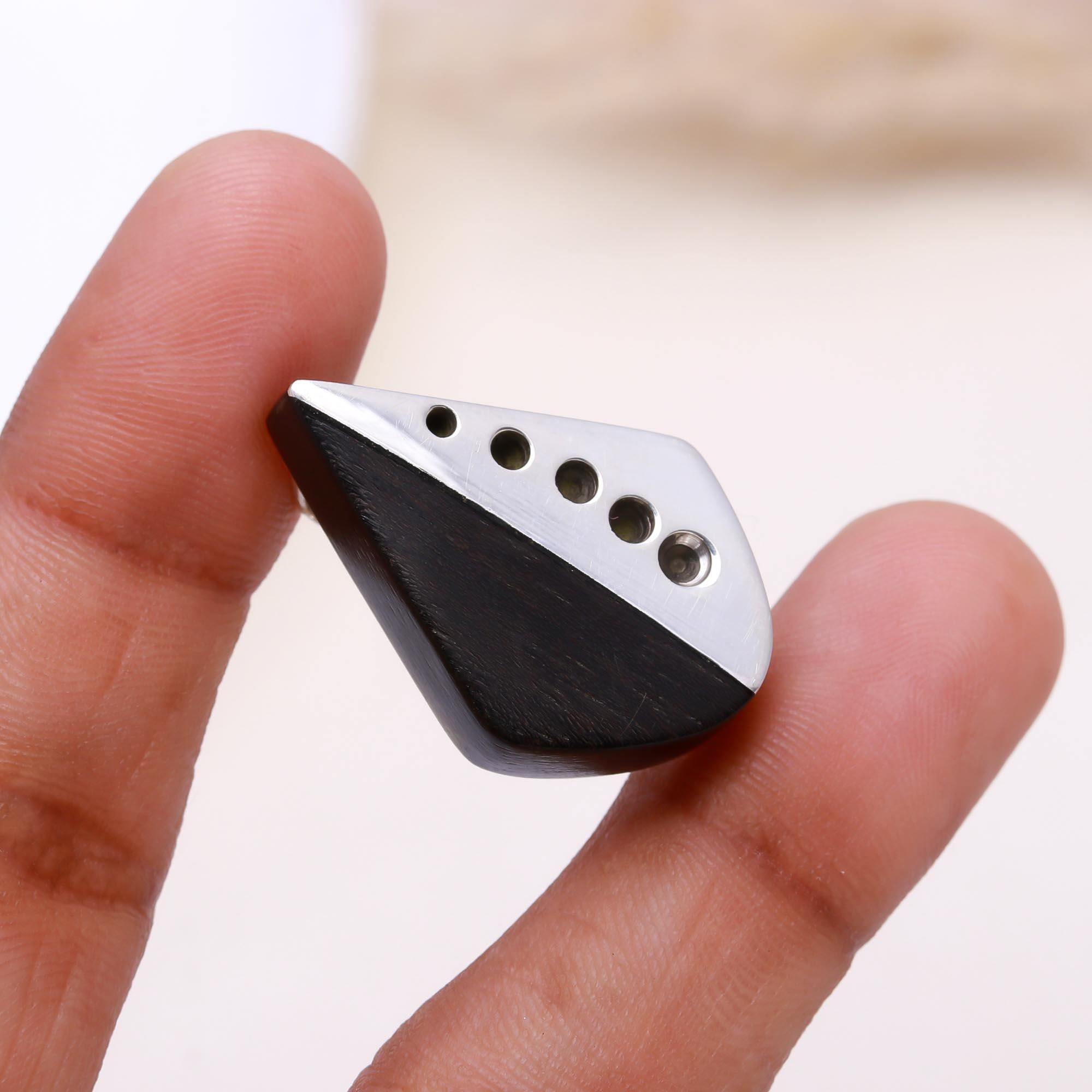 The Edgy Contrast: Silver & Black Wood Asymmetrical Pendant