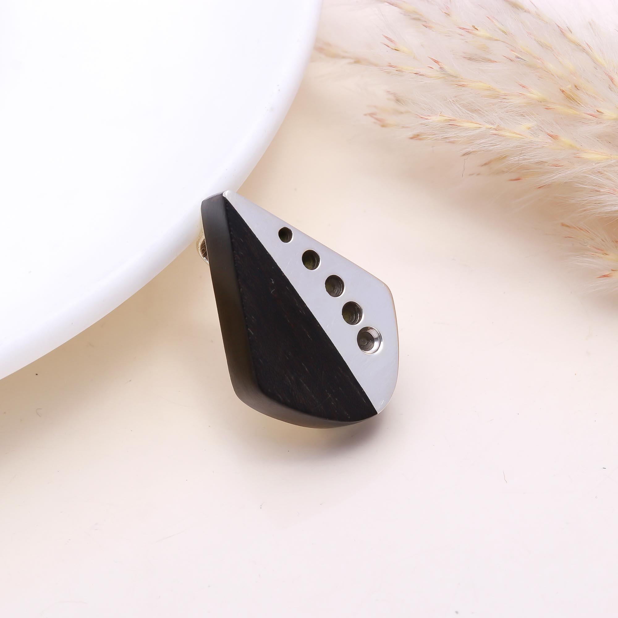 The Edgy Contrast: Silver & Black Wood Asymmetrical Pendant