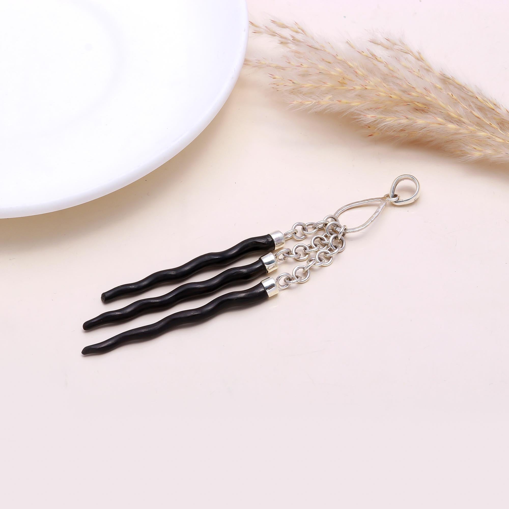 The Tribal Trio: Triple Black Branch Drop Pendant