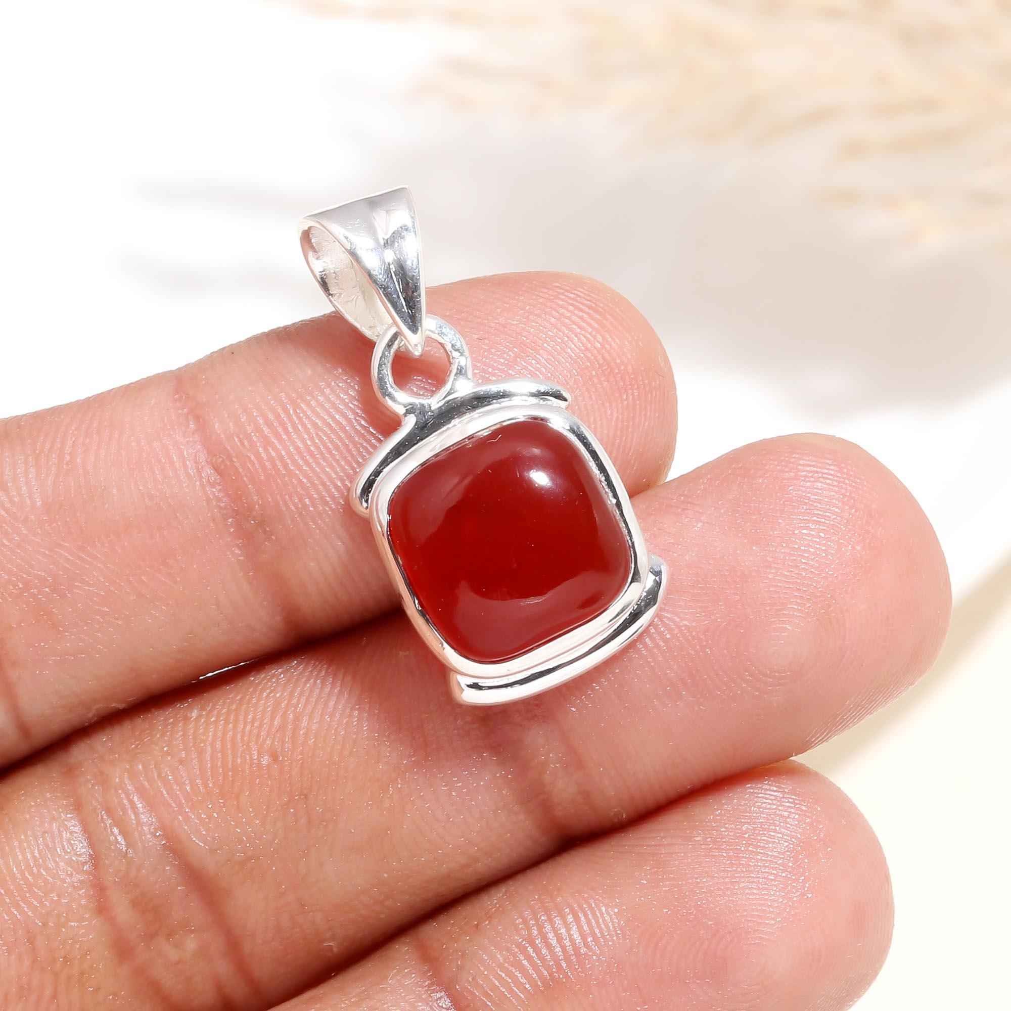 The Red Cushion: Red Onyx Silver Pendant