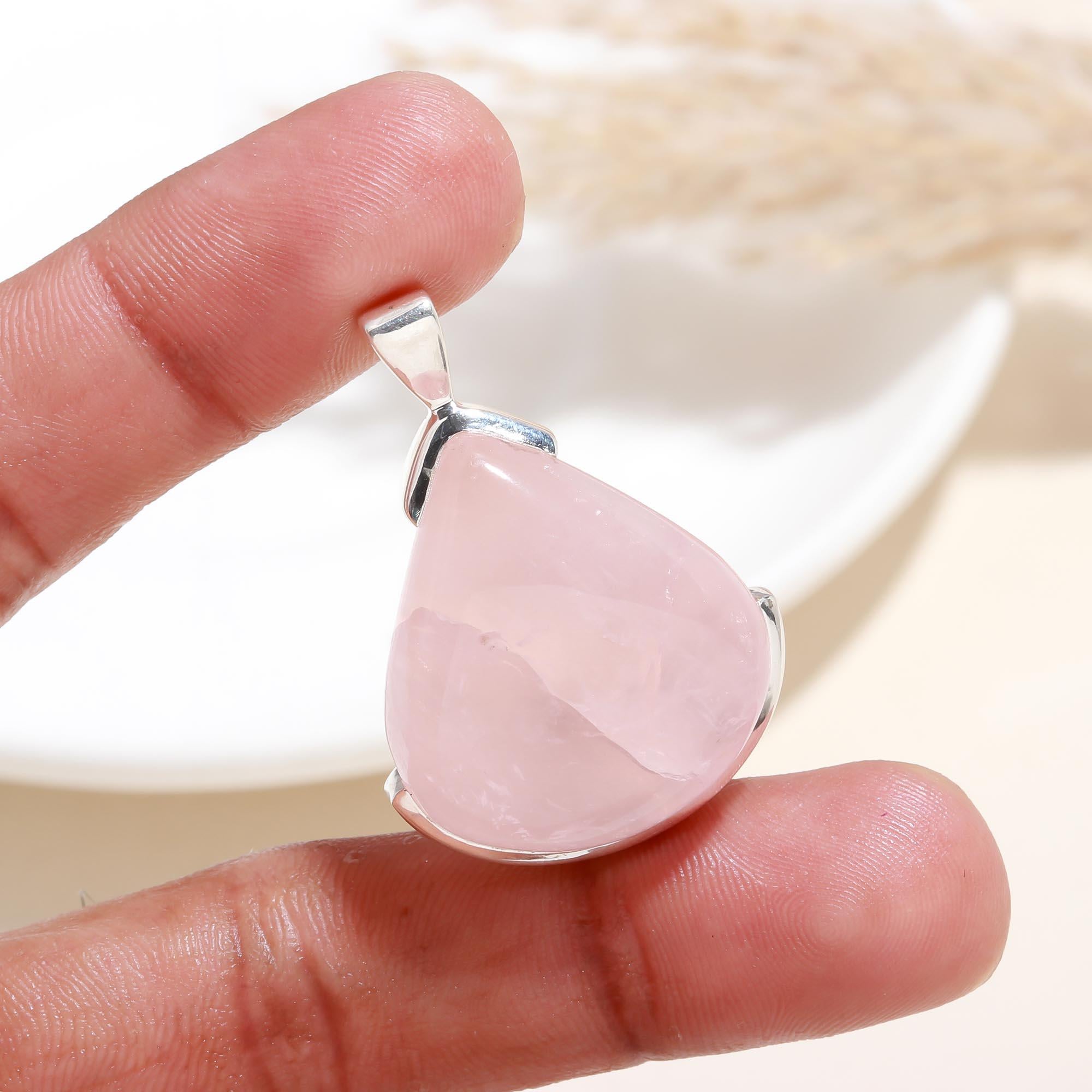 The Soft Serenity: Large Rose Quartz Teardrop Pendant