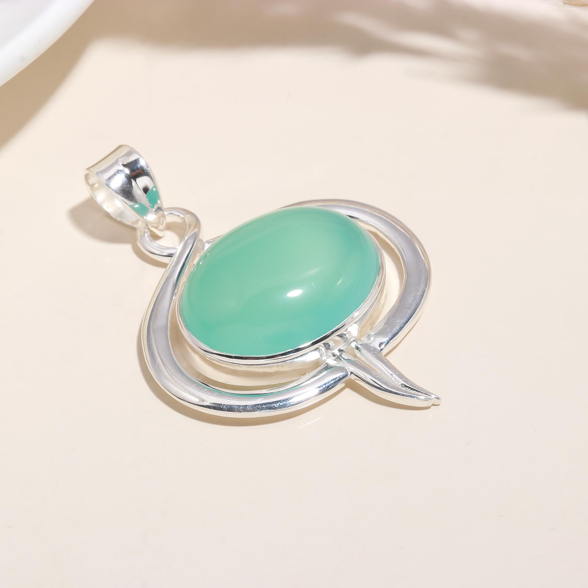 The Mint Orbit: Green Chalcedony Modern Open Pendant