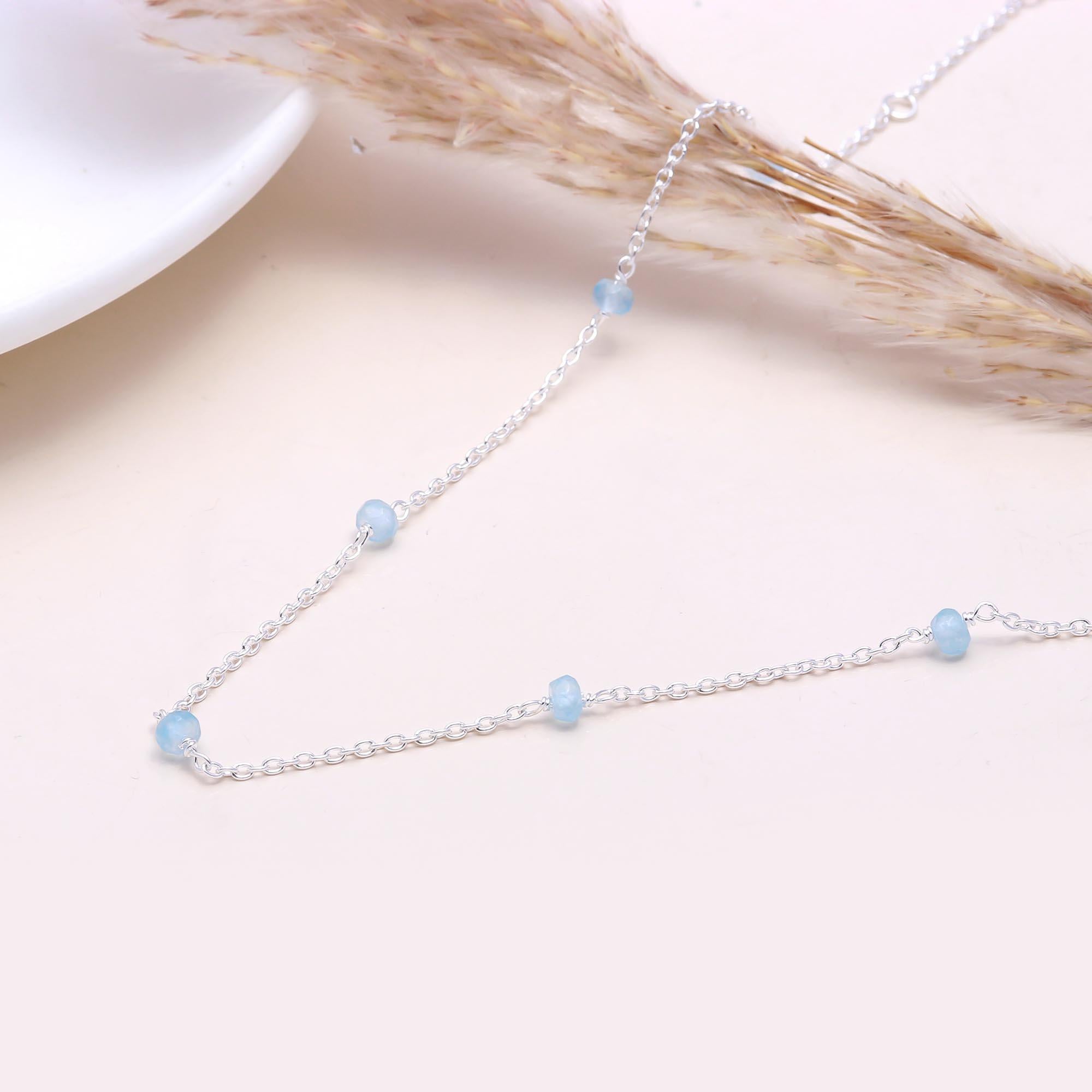 The Ocean Mist: Aquamarine Faceted Bead Necklace
