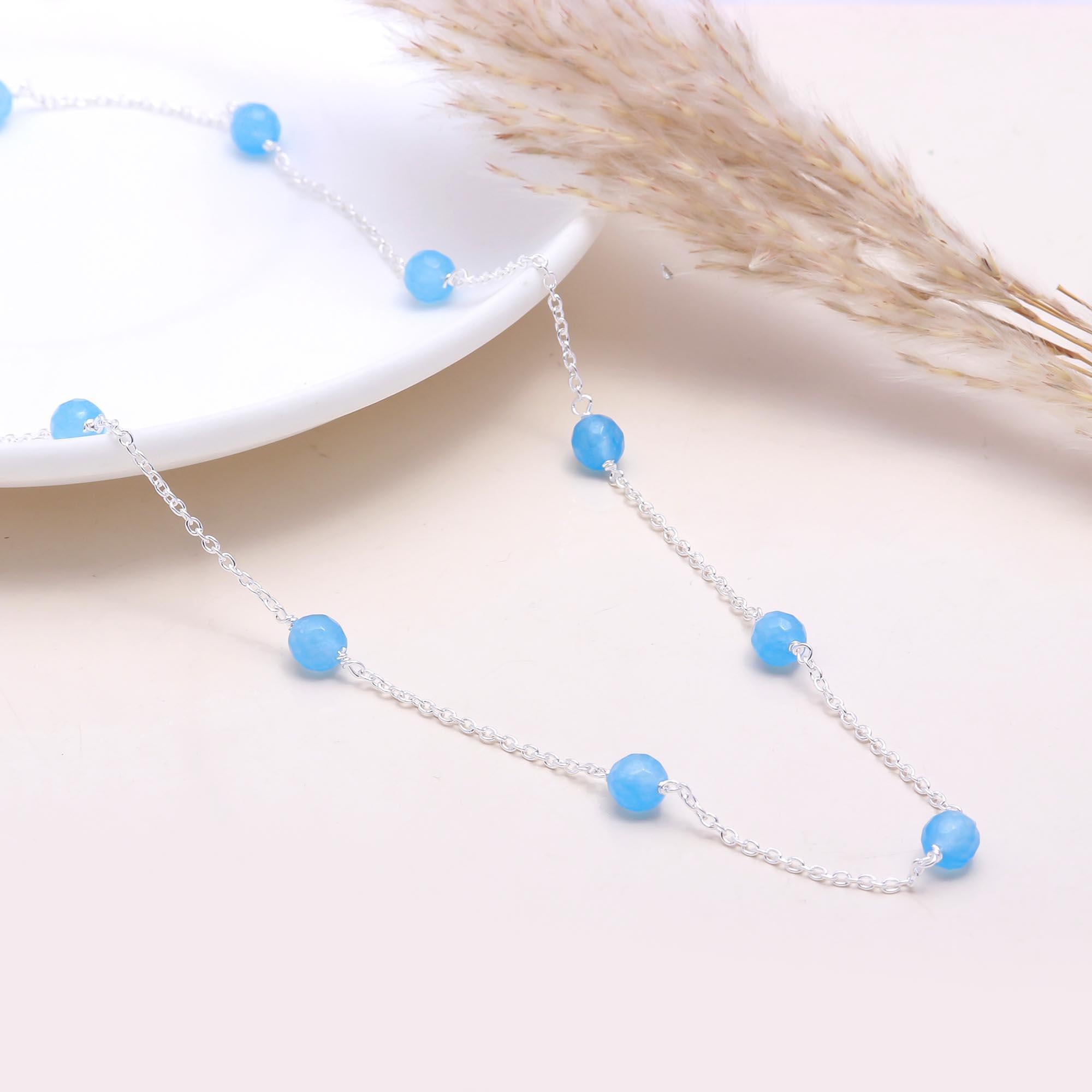 The Sky Drops: Blue Chalcedony Bead Station Necklace