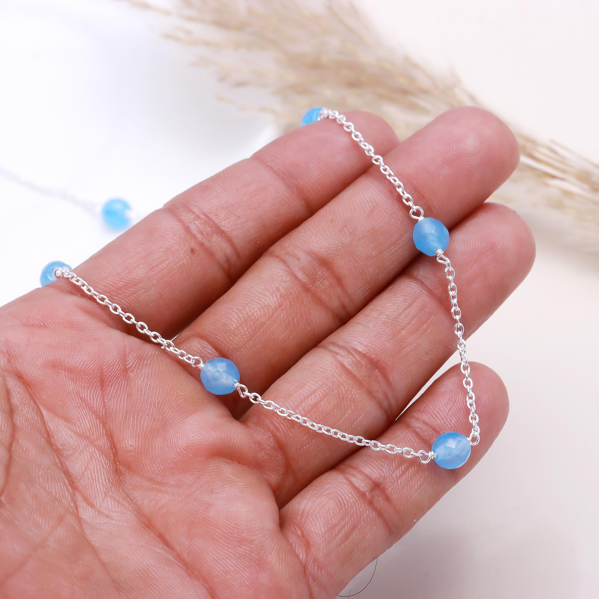 The Sky Drops: Blue Chalcedony Bead Station Necklace