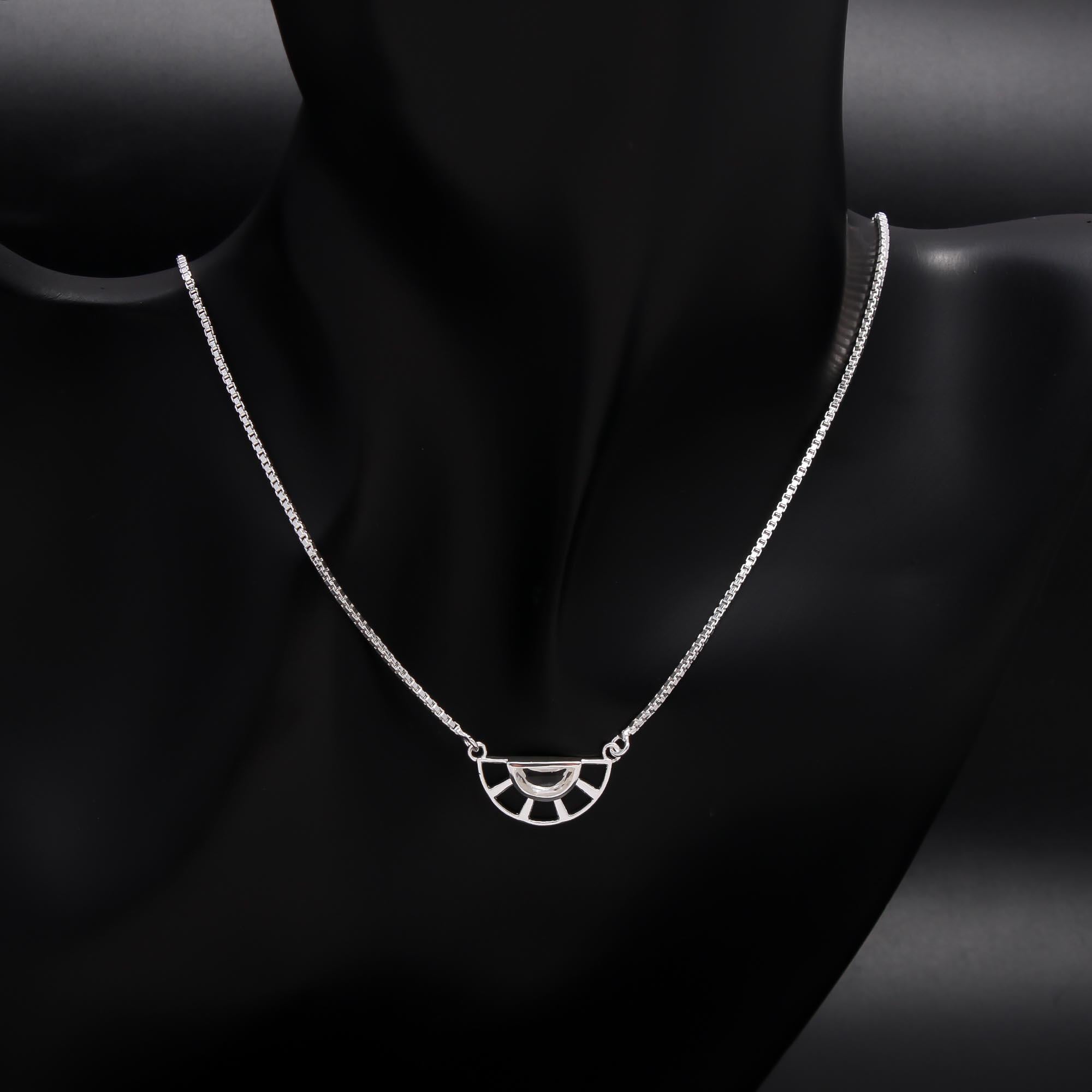 The Crystal Horizon: Geometric Fan Semi-Circle Necklace