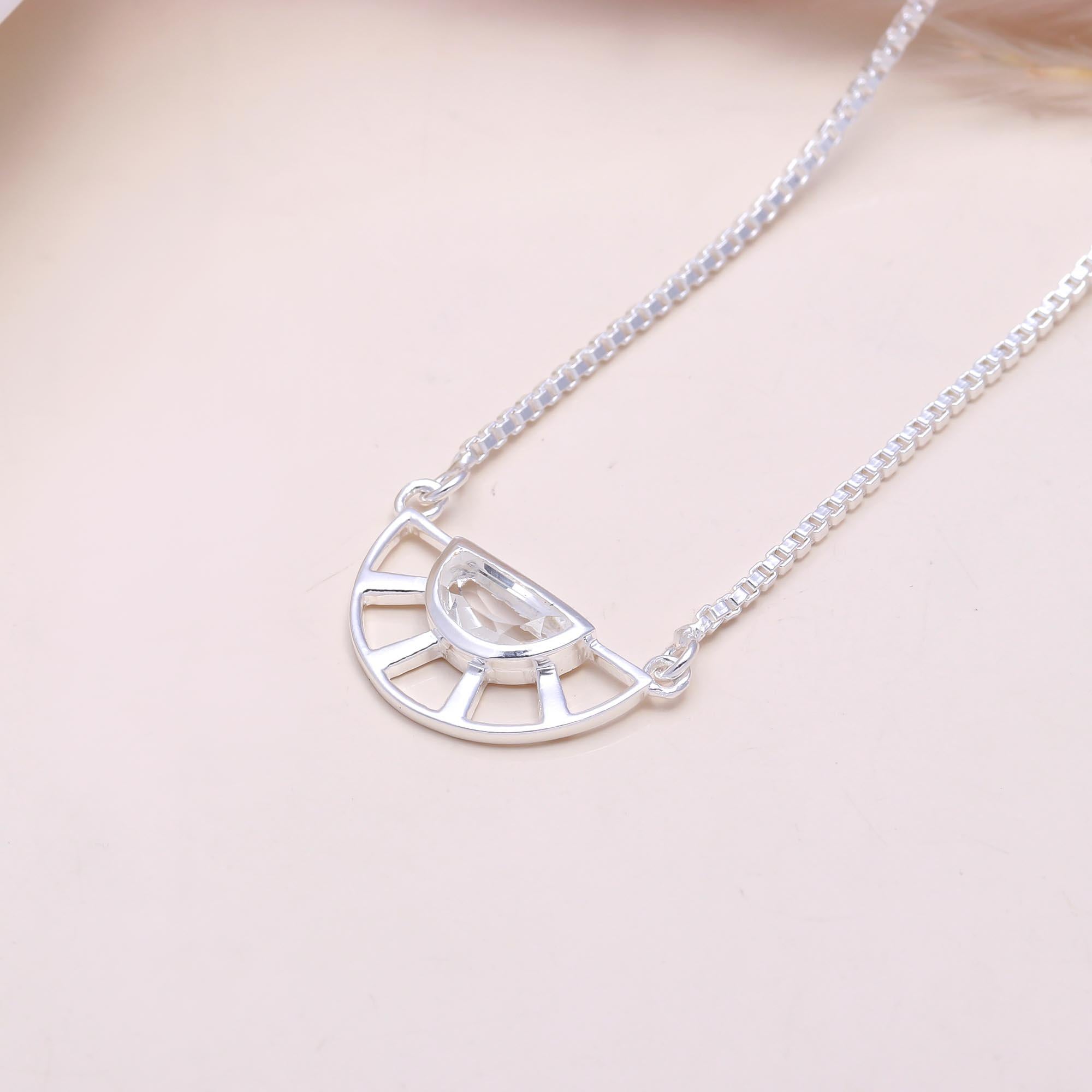 The Crystal Horizon: Geometric Fan Semi-Circle Necklace