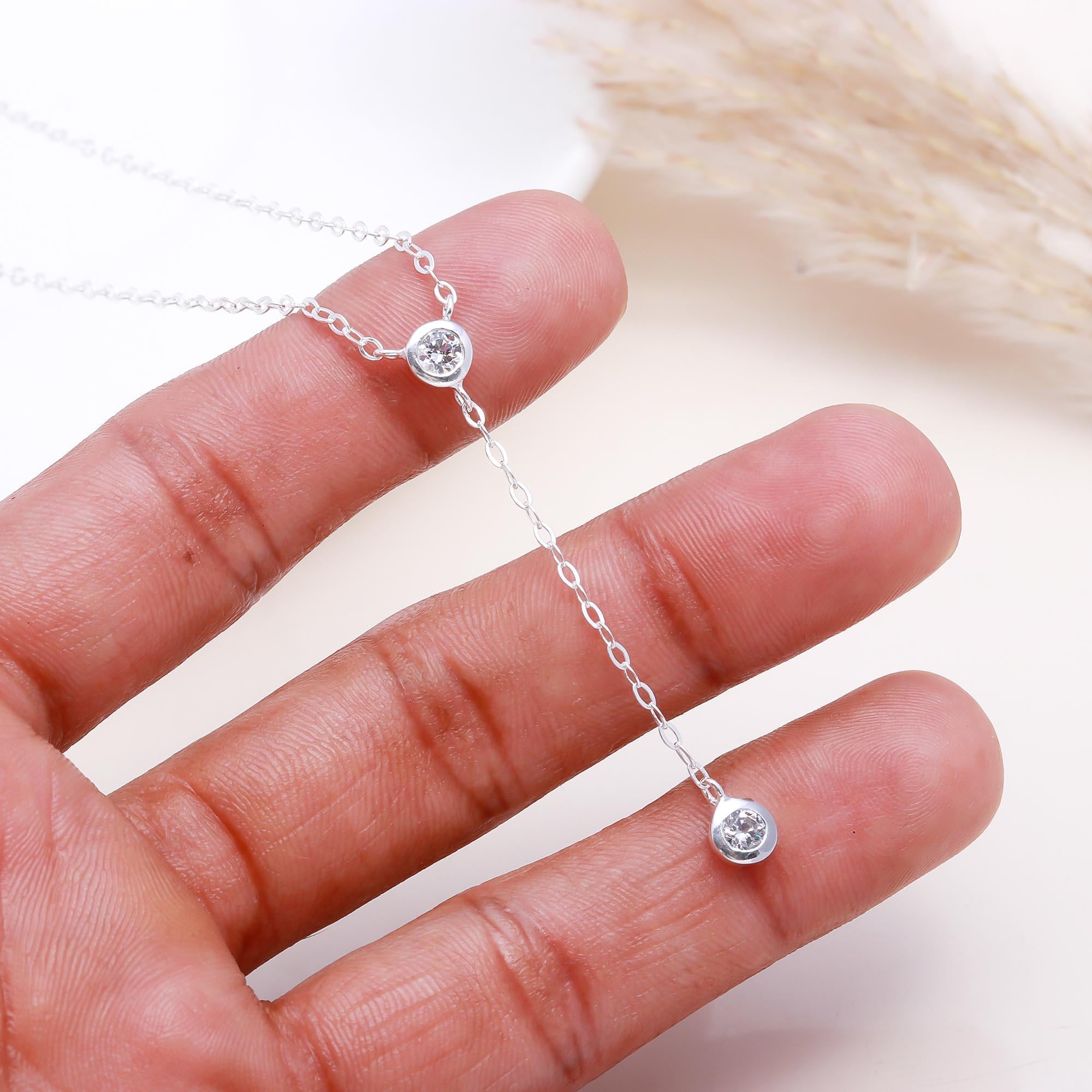 The Double Solitaire: Minimalist Y-Drop Lariat Necklace