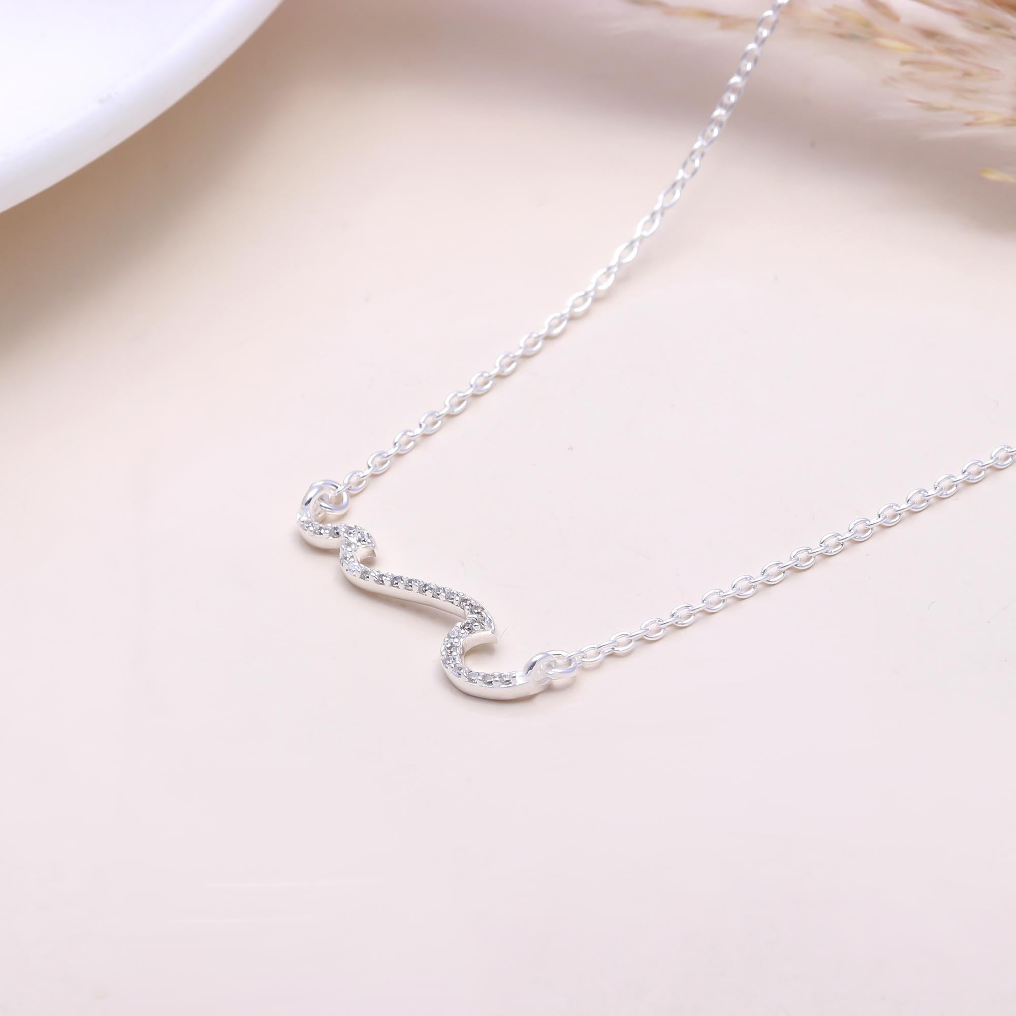 The Glittering Wave: Pave Curved Bar Necklace
