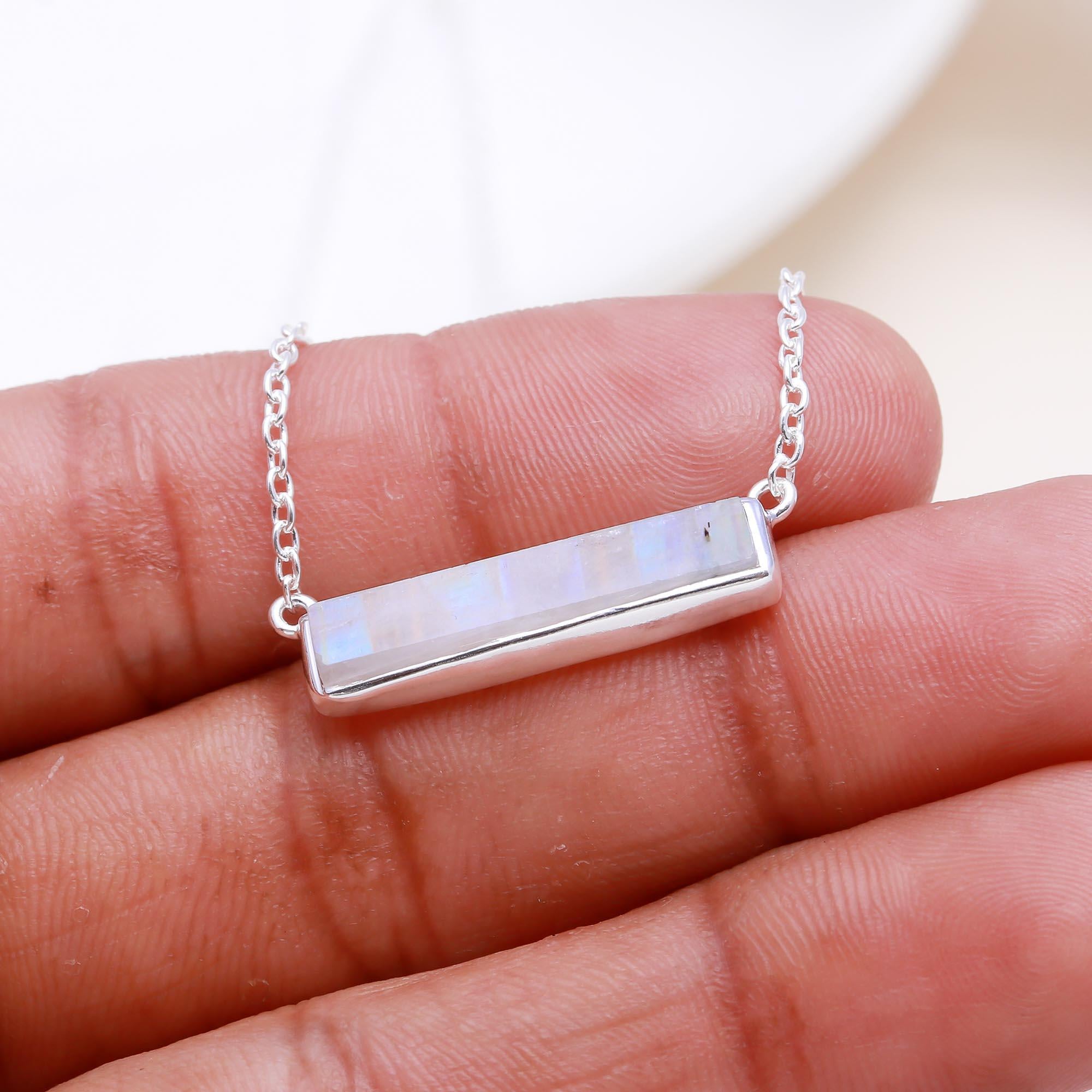 The Sleek Inlay: Rainbow Moonstone Bar Necklace