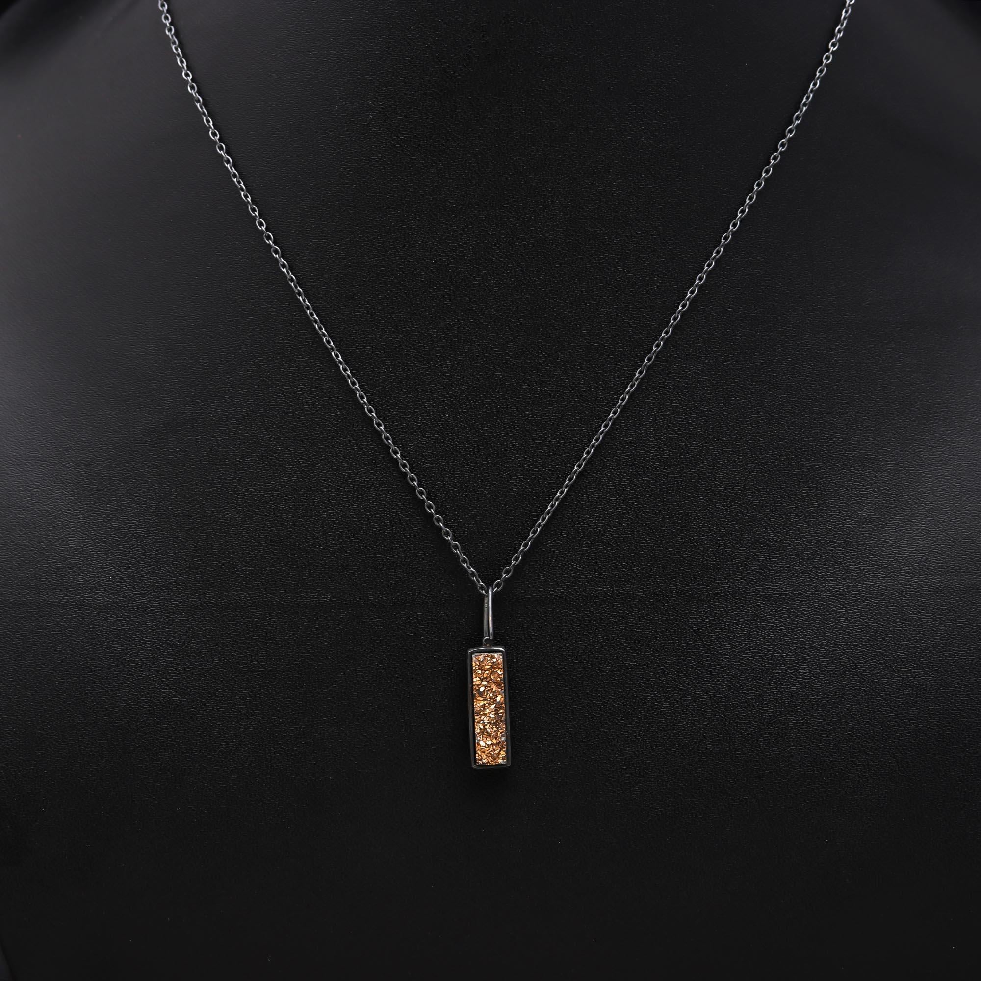 Solid 925 Sterling Silver Titanium Gold Drusy Necklace