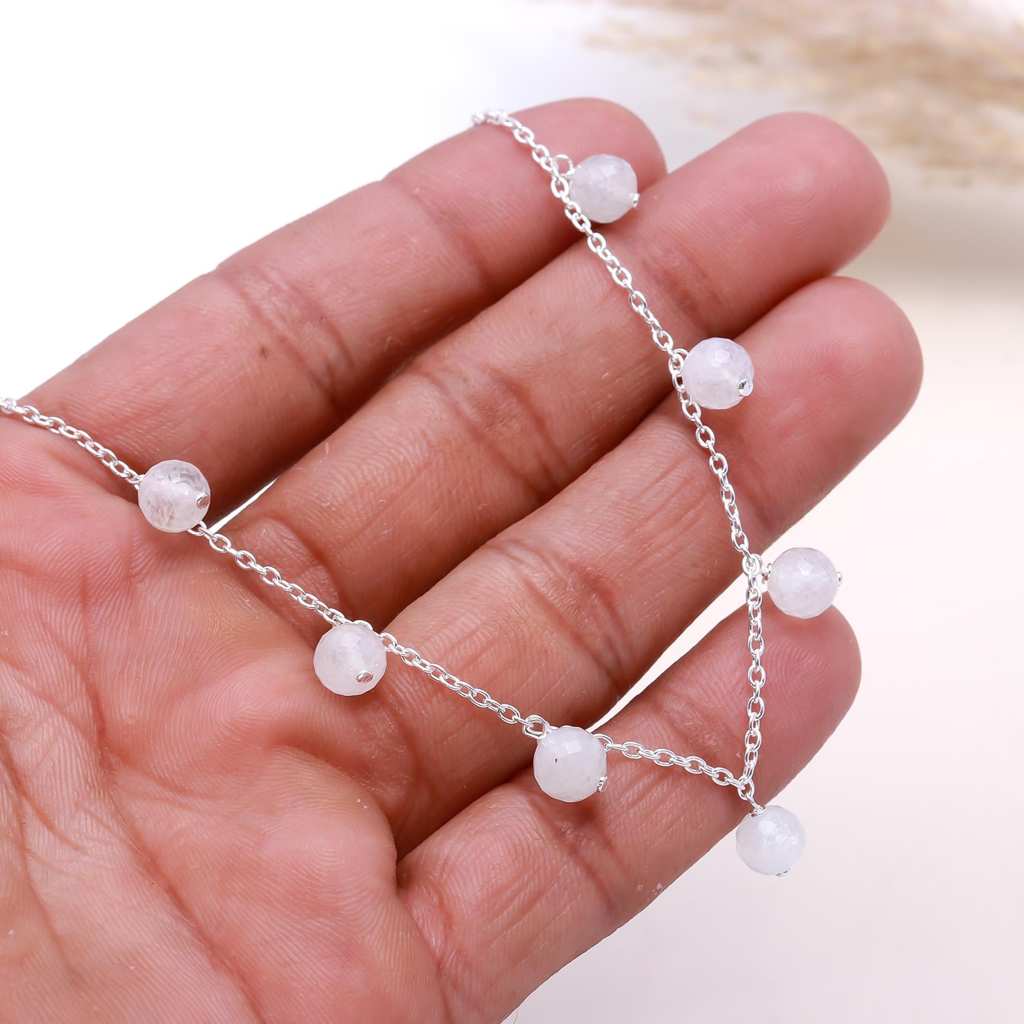 The Lunar Drops: Moonstone Dangle Station Necklace