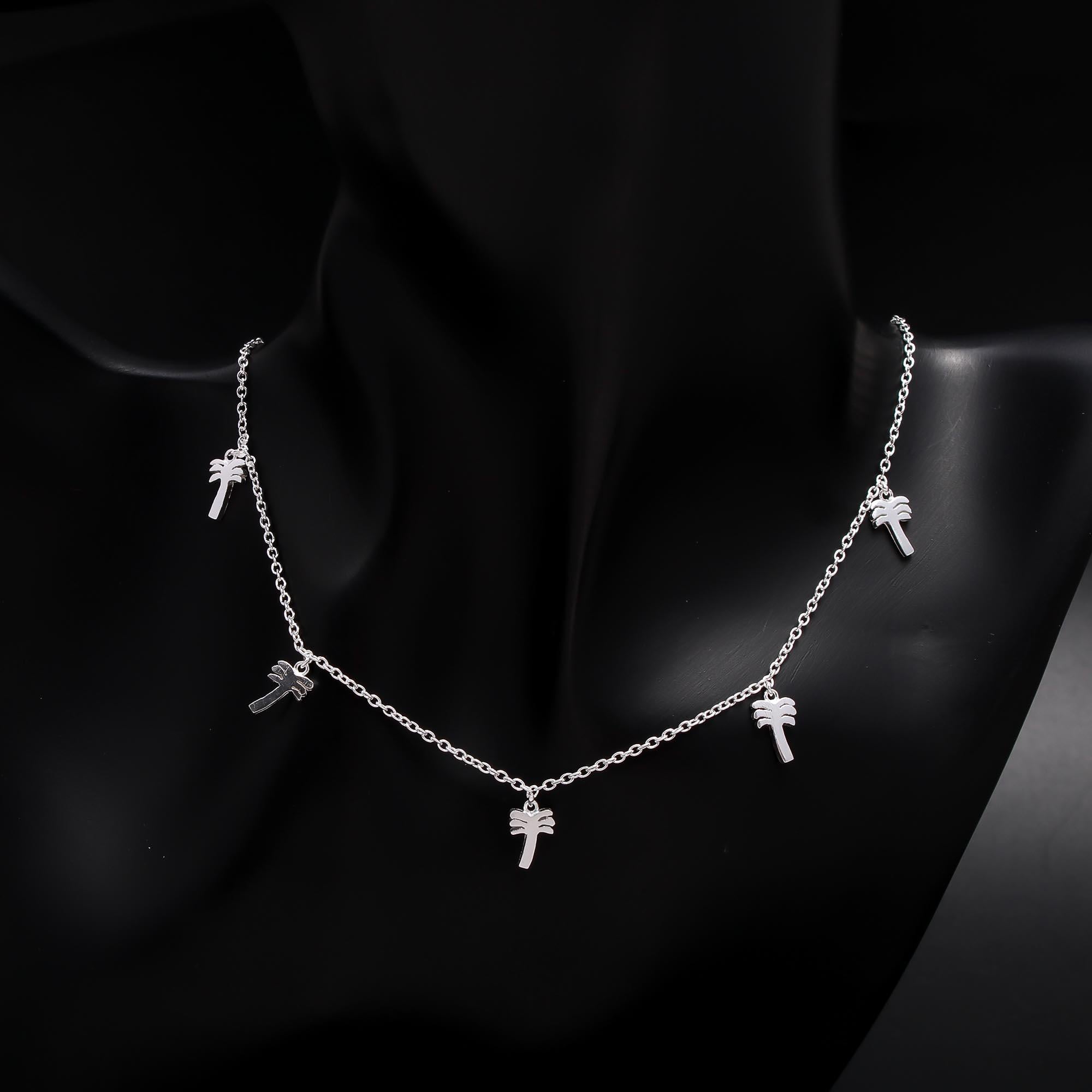 The Island Escape: Silver Palm Tree Dangle Necklace