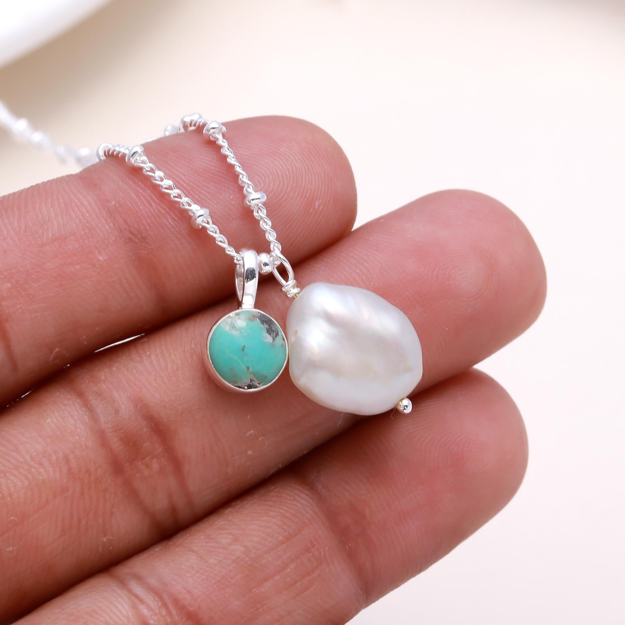 The Ocean Duo: Baroque Pearl & Turquoise Beaded Necklace