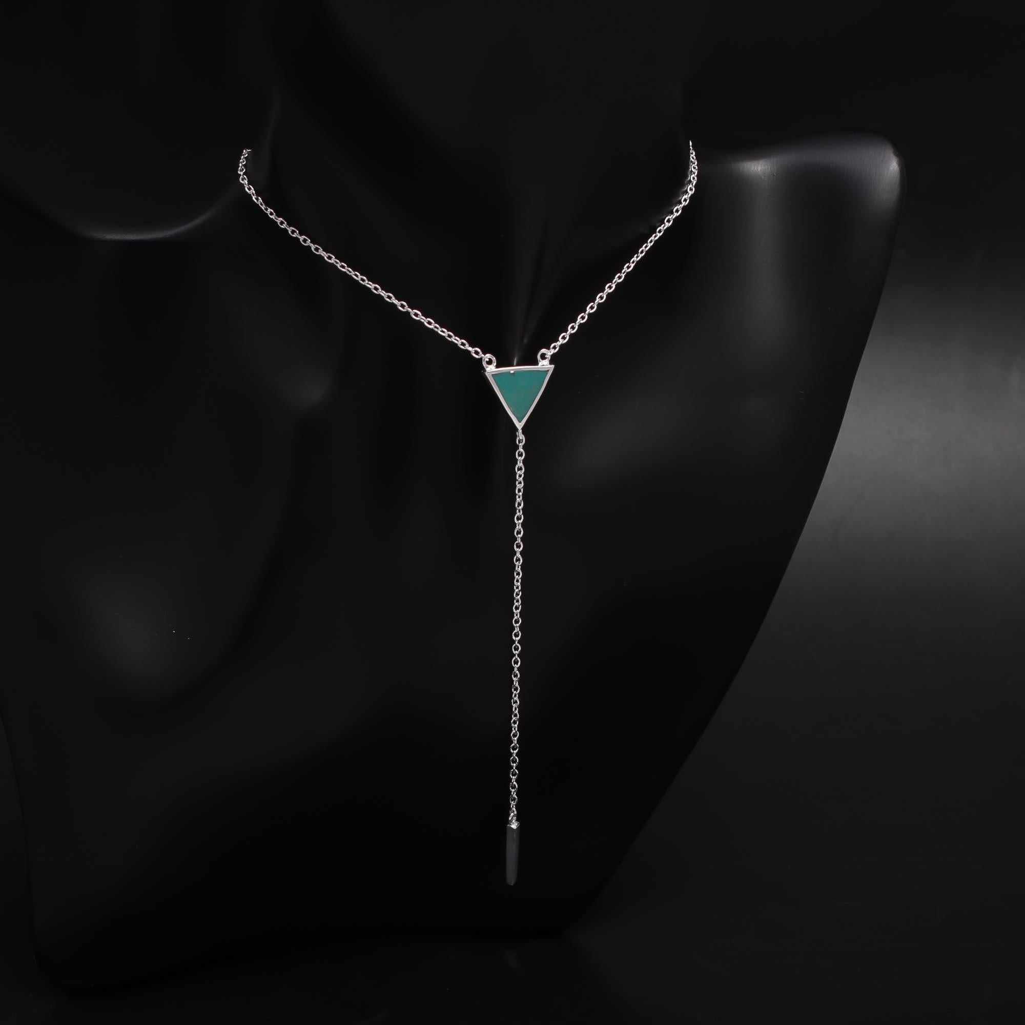 The Turquoise Geo: Triangle Lariat Drop Silver Necklace