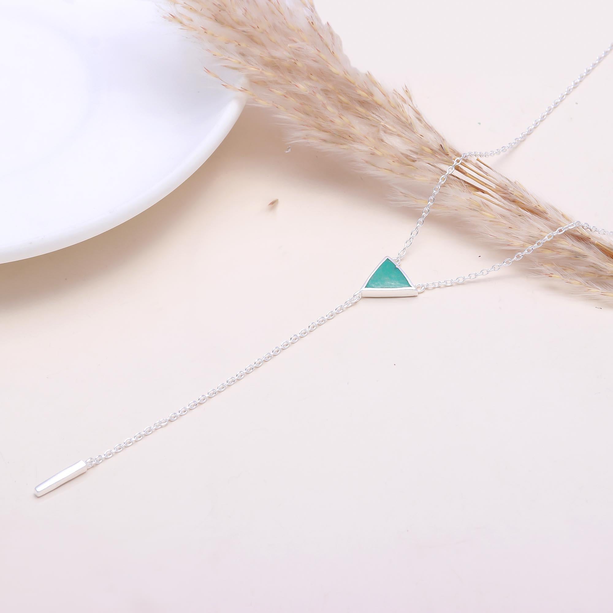 The Turquoise Geo: Triangle Lariat Drop Silver Necklace