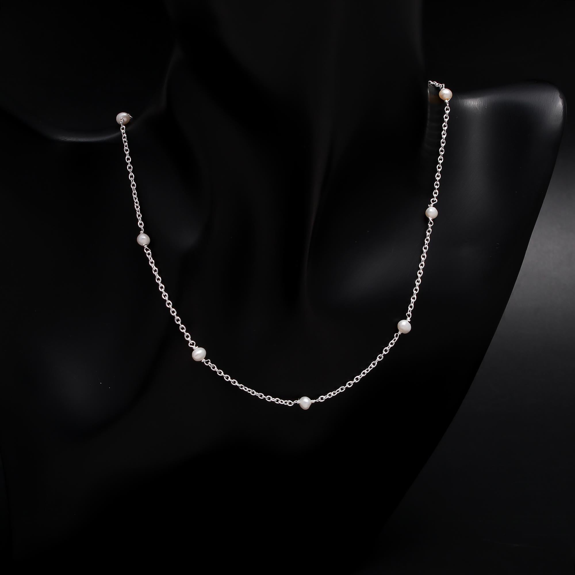 The Floating Pearl: Minimalist Station Silver Necklace