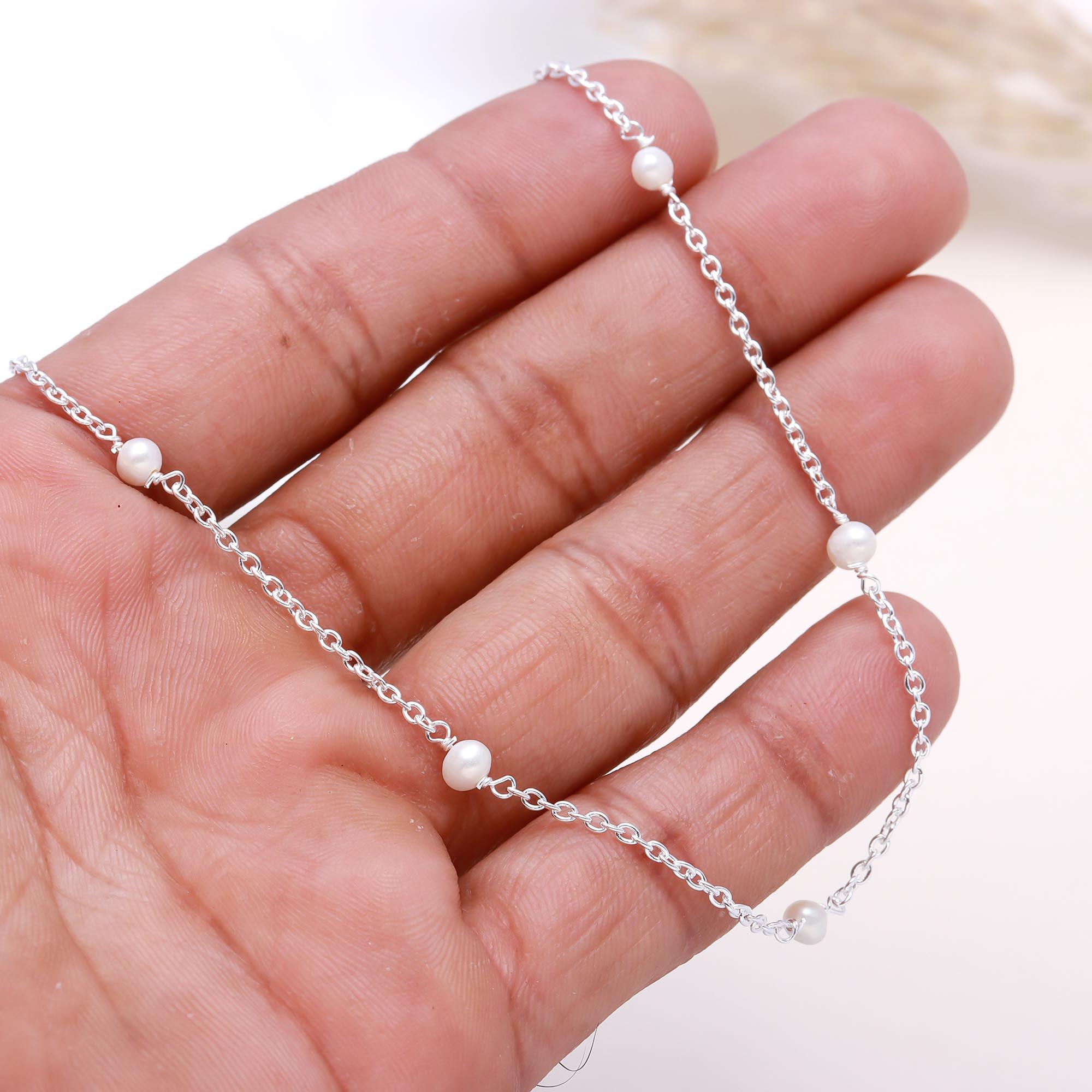 The Floating Pearl: Minimalist Station Silver Necklace