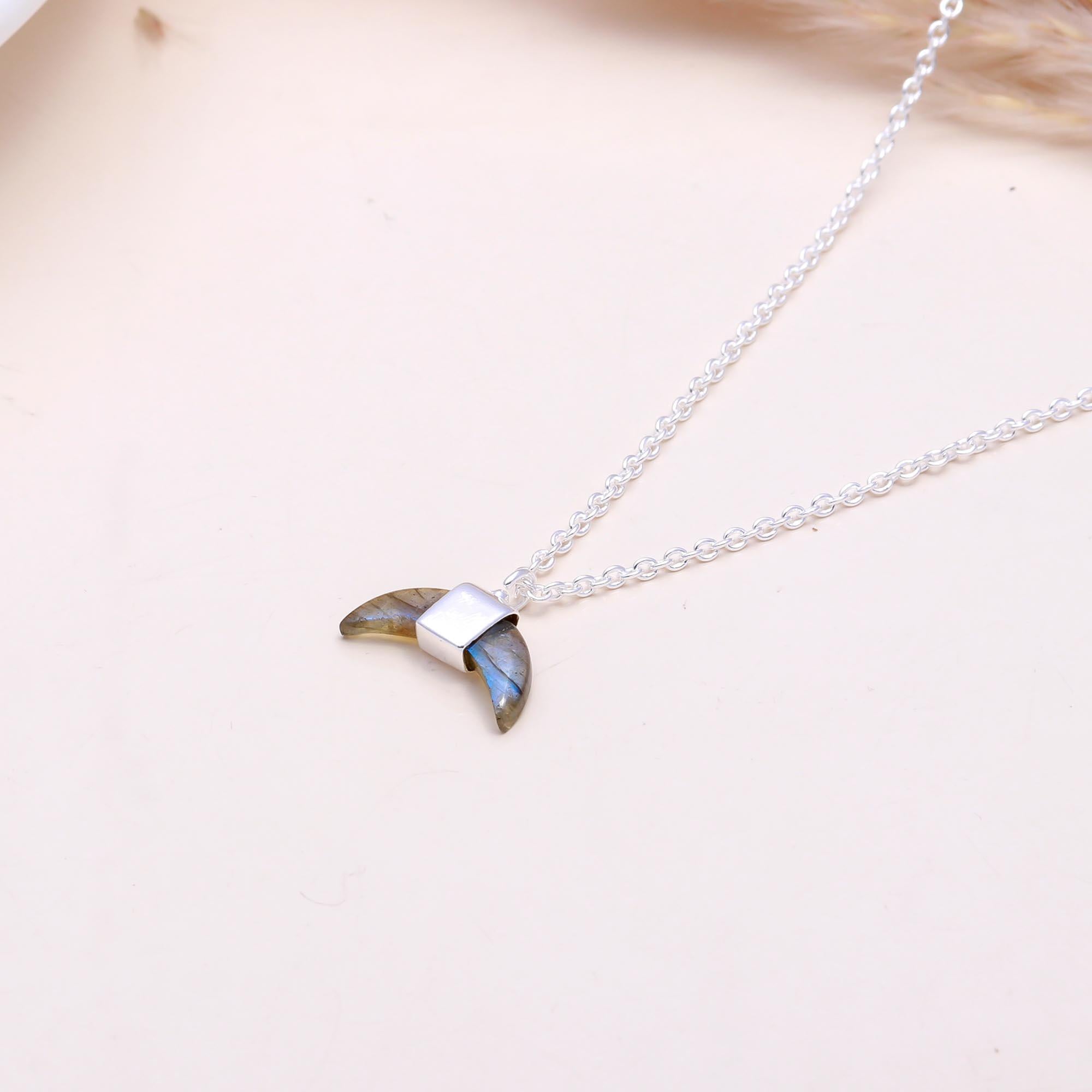 The Mystic Horn: Labradorite Double Point Pendant