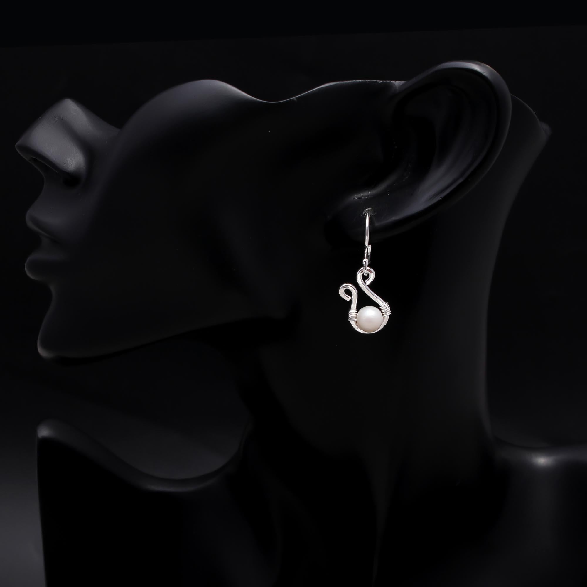 The Modern Swan: Wire Wrapped Silver Pearl Earrings