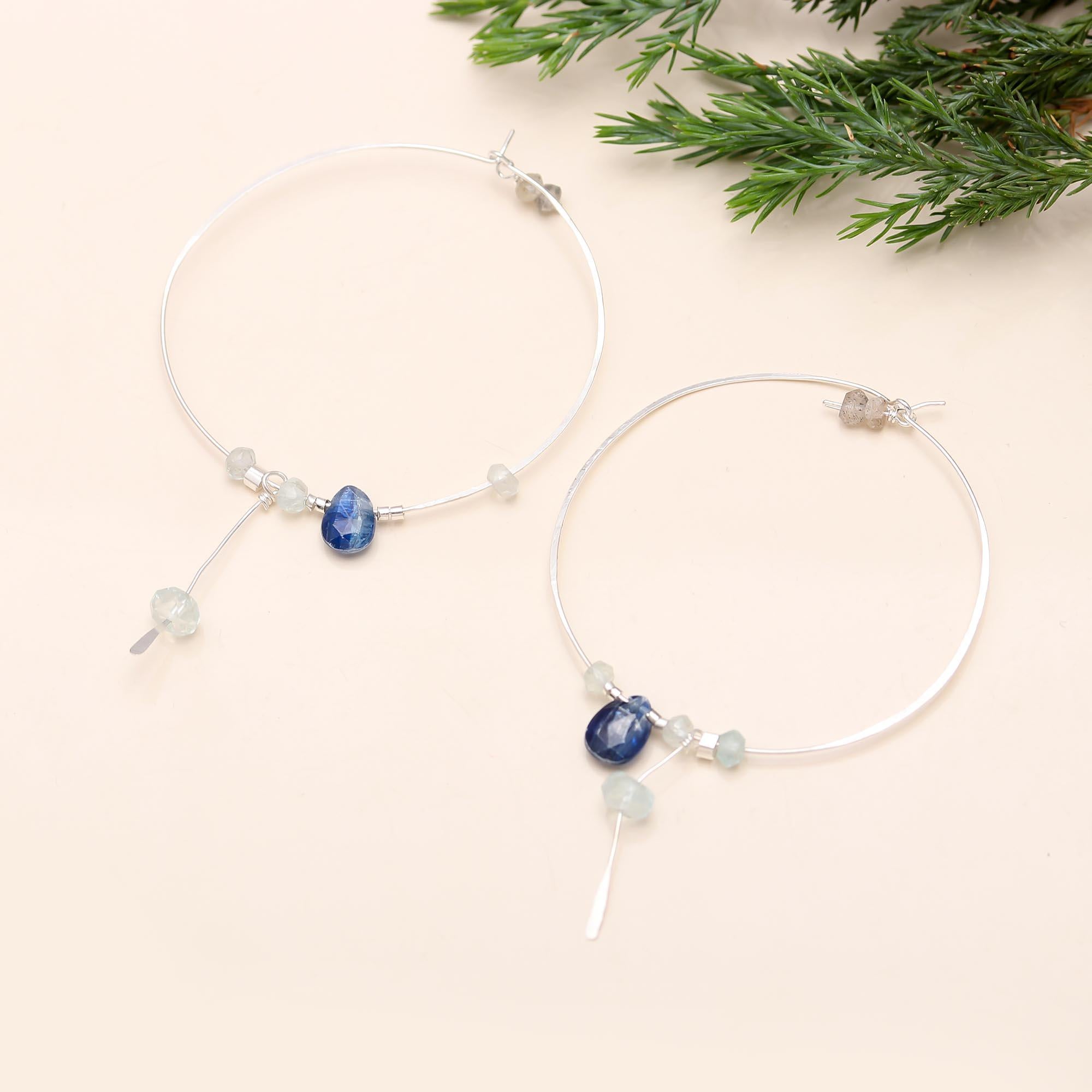 925 Silver Gemstone Beaded Hoop Earrings