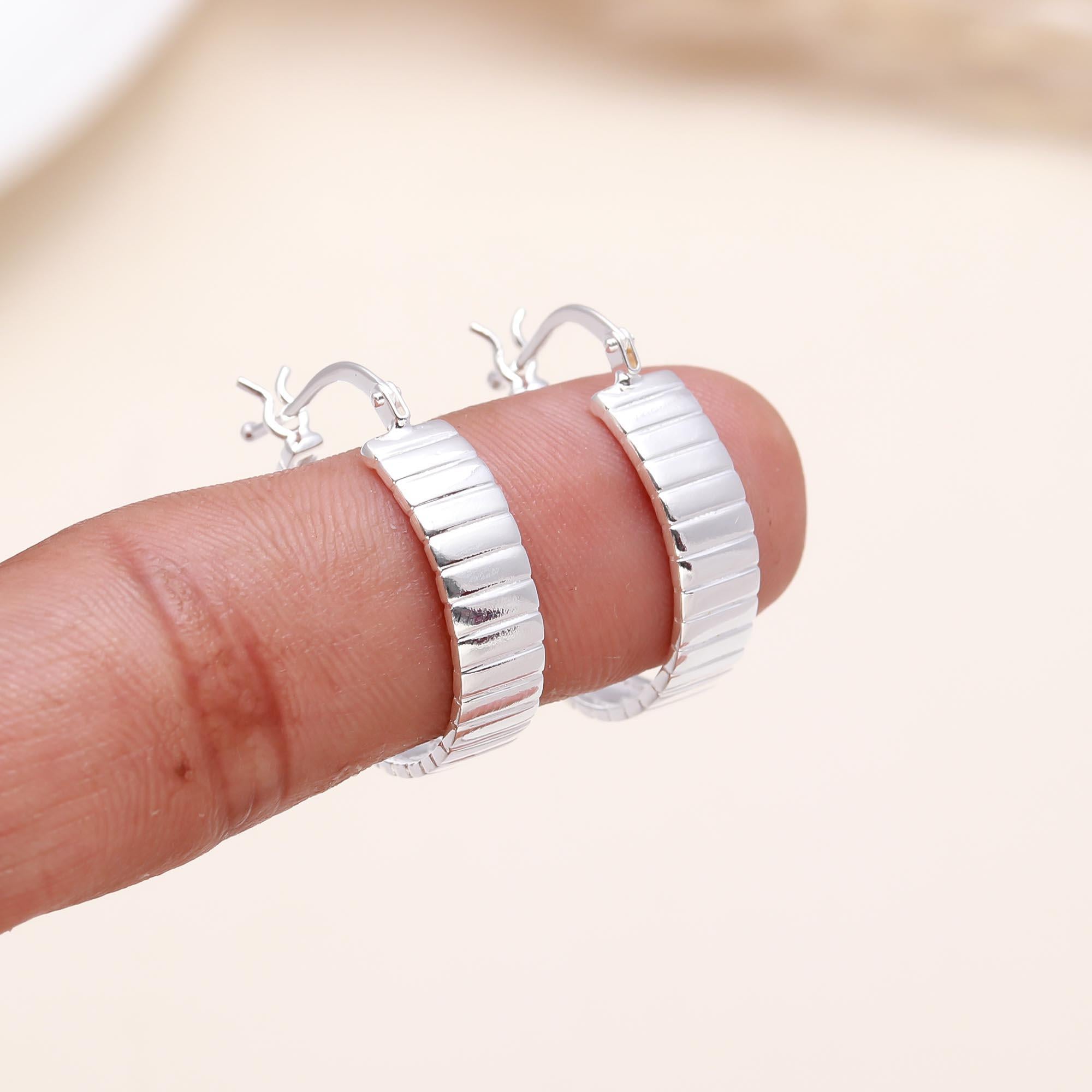 925 Sterling Silver Classic Textured Hoop Earrings