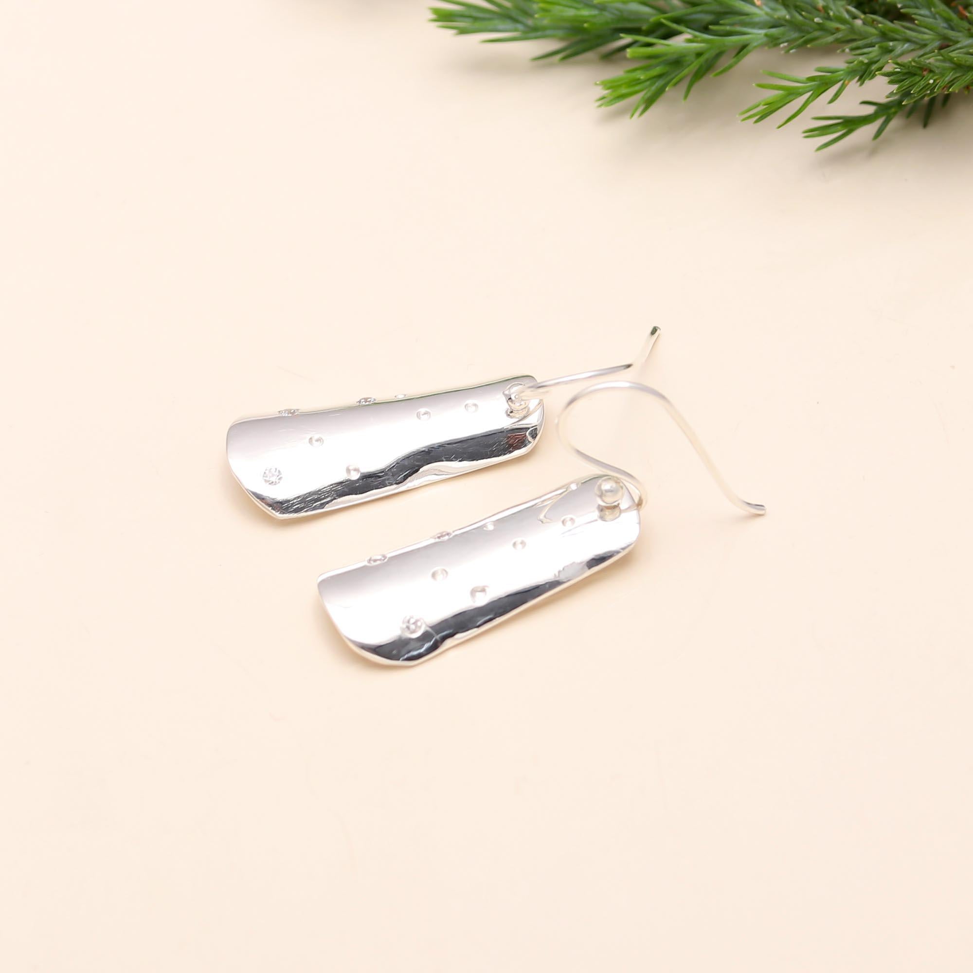 Solid 925 Silver Shoe Dangle Earrings with White CZ