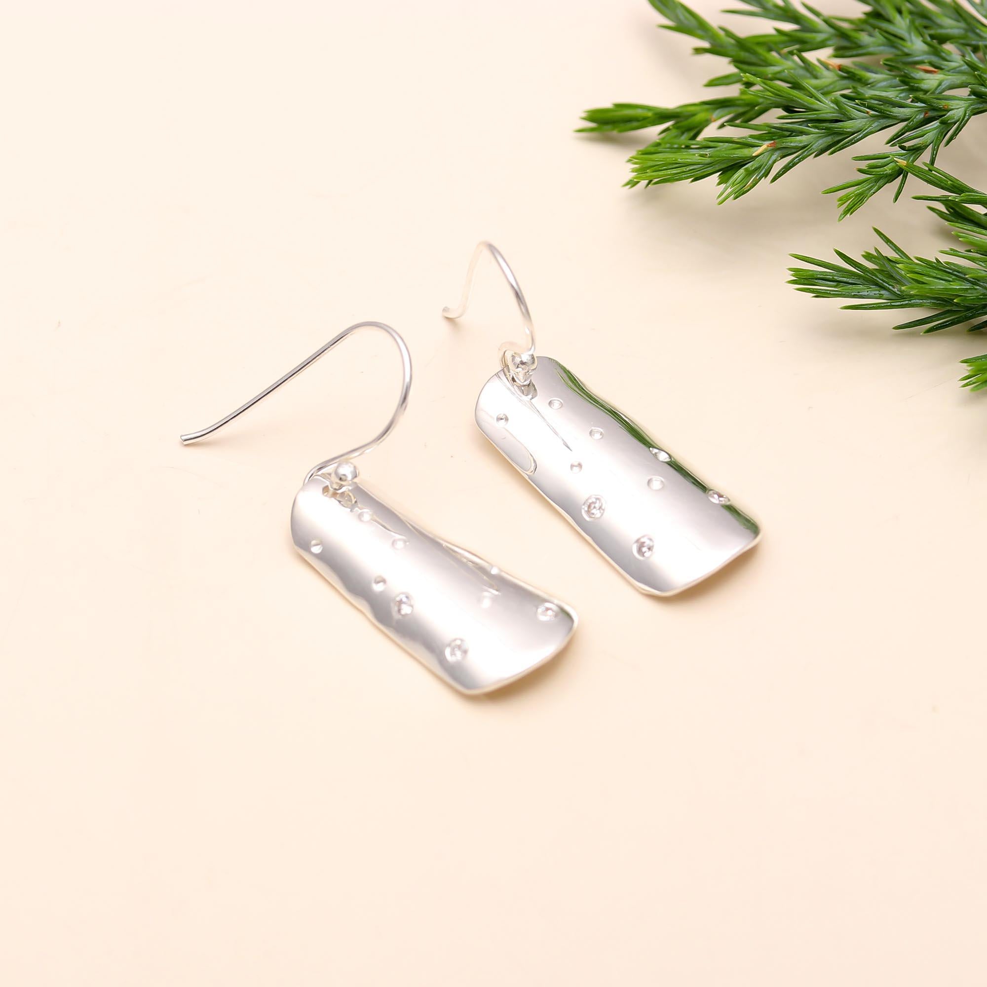 Solid 925 Silver Shoe Dangle Earrings with White CZ