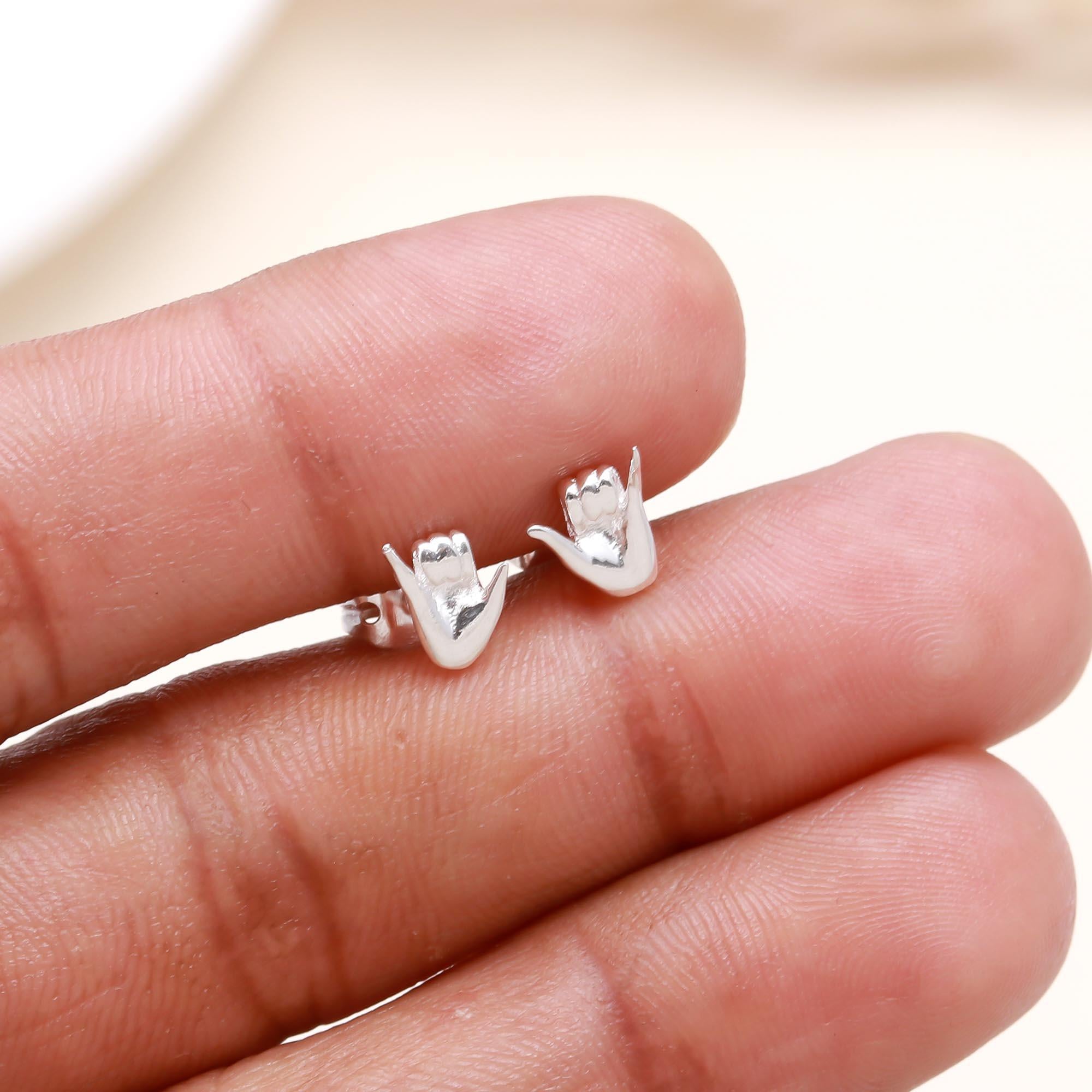 925 Sterling Silver Shaka Hand Stud Earrings