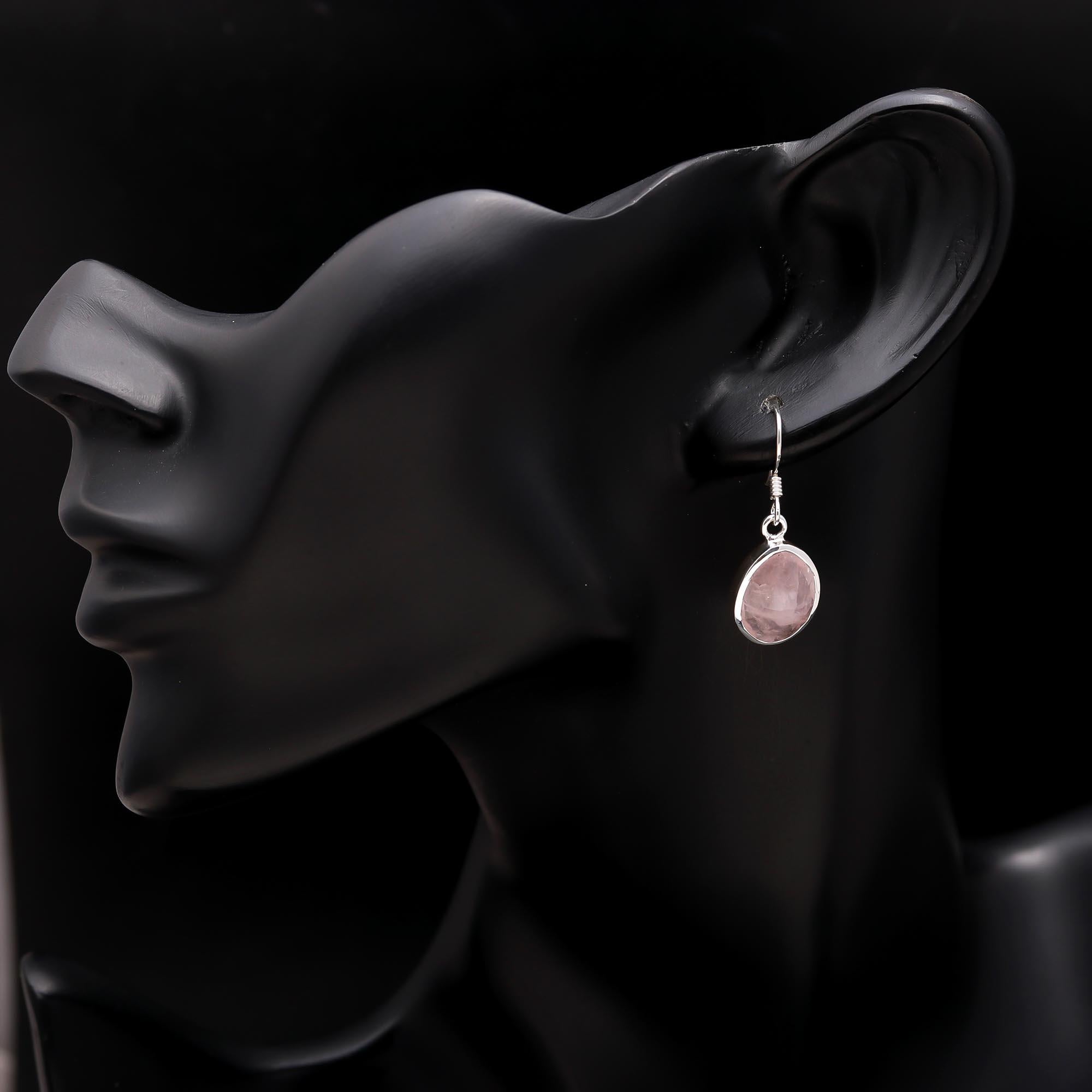 925 Silver Rose Quartz Dangle Earrings