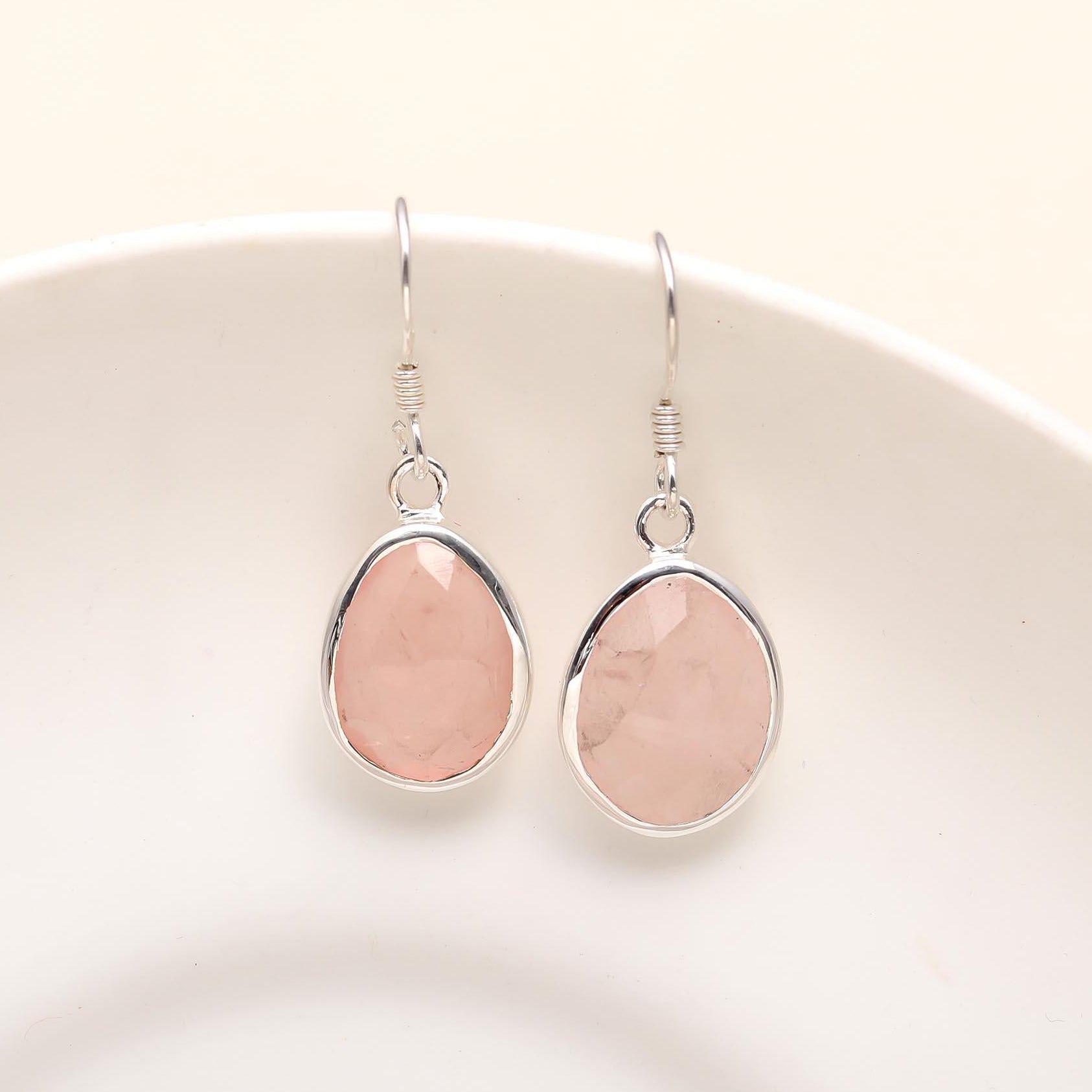 The Rosy Dawn: Rose Quartz Silver Teardrop Earrings