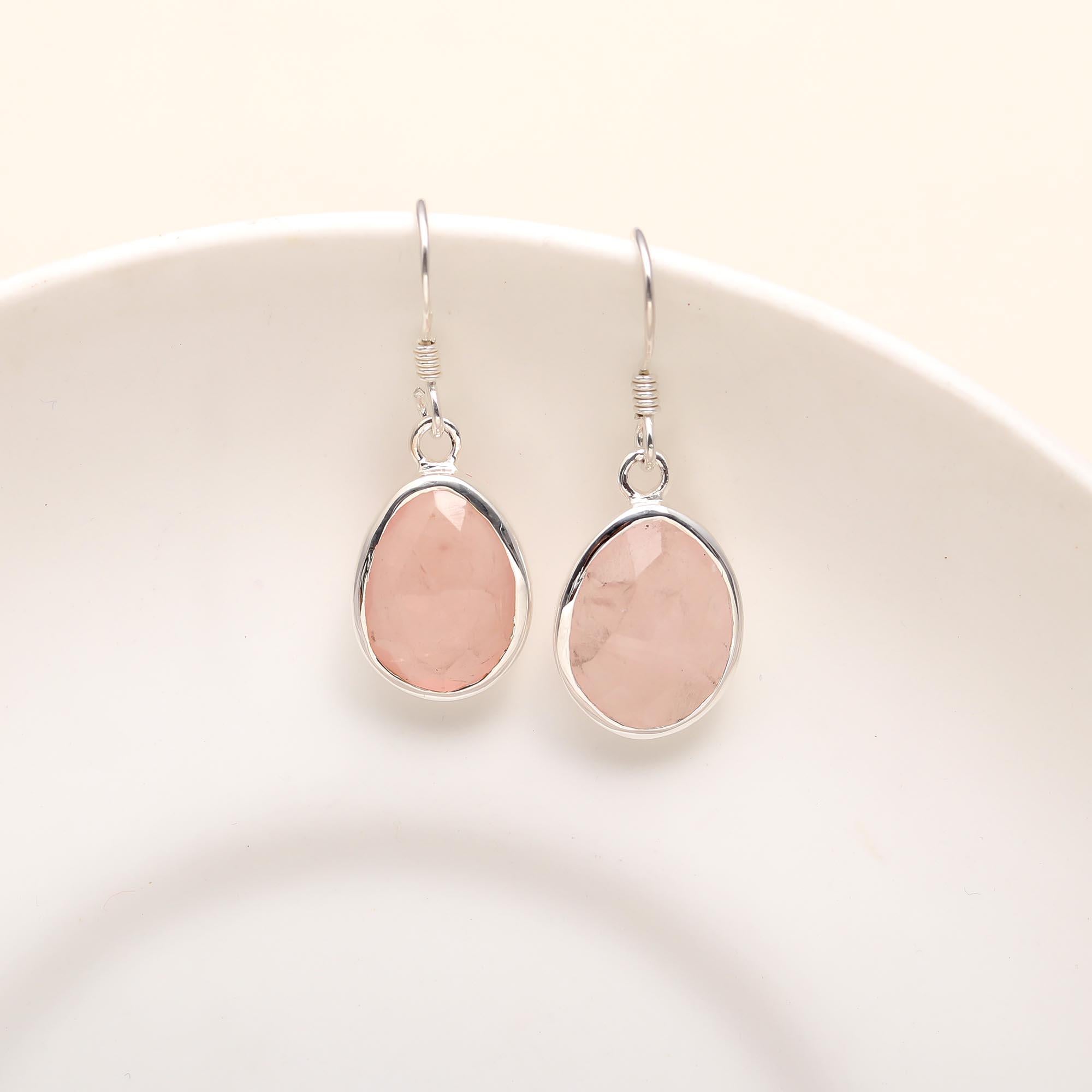 925 Silver Rose Quartz Dangle Earrings