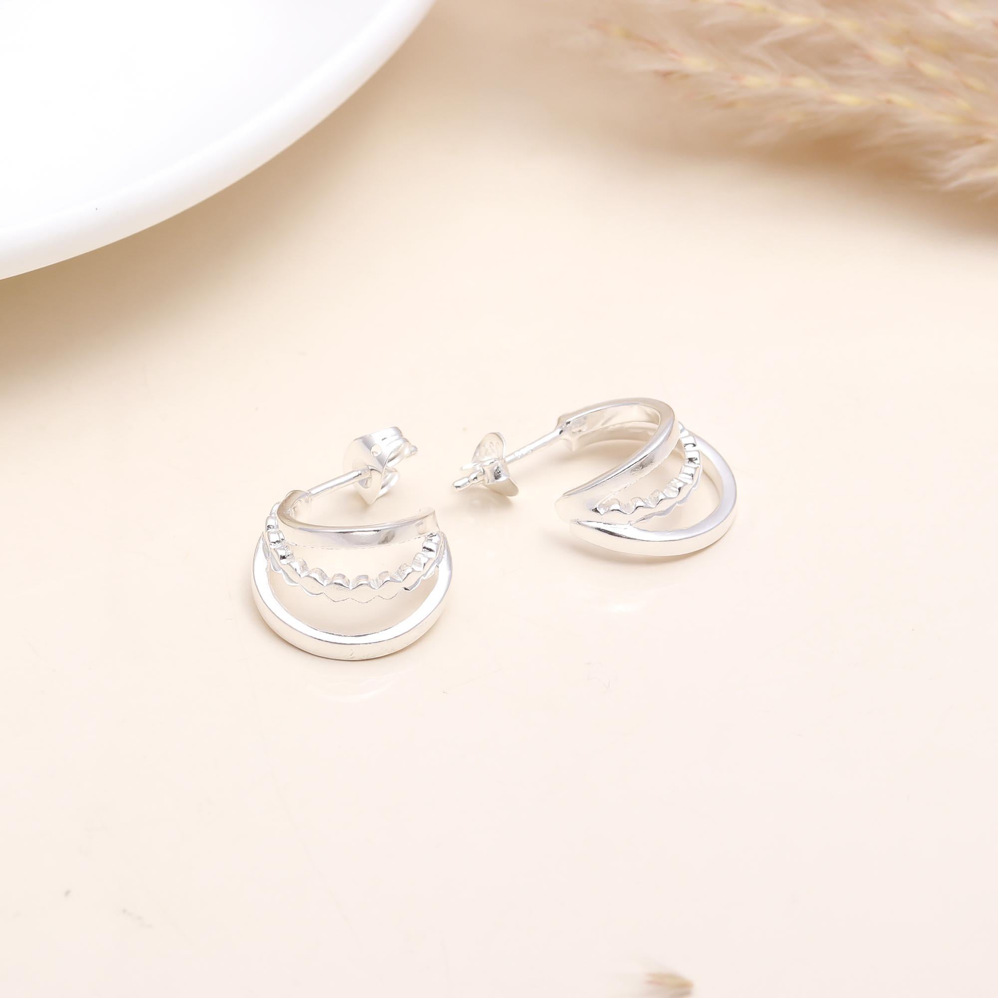 925 Sterling Silver Mini Textured Hoop Earrings