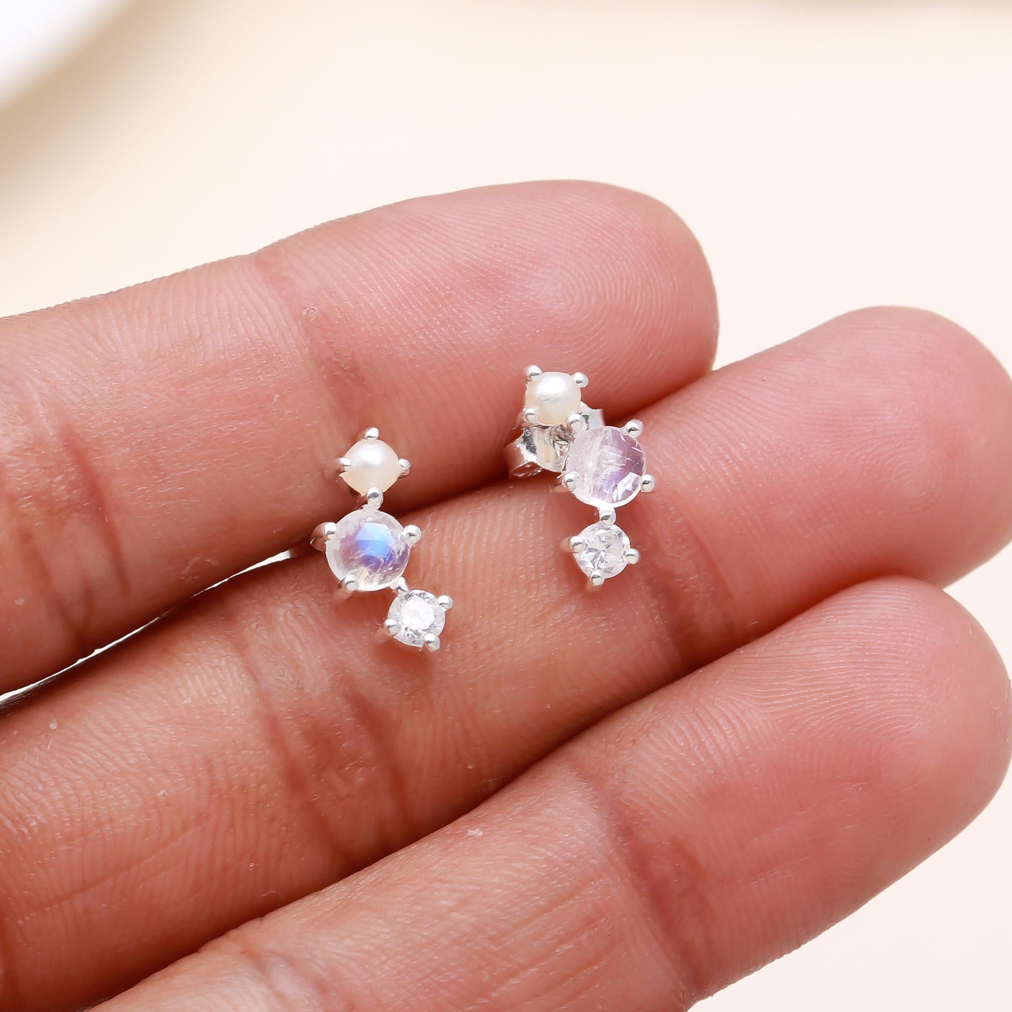 925 Sterling Silver Trio Cluster Stud Earrings