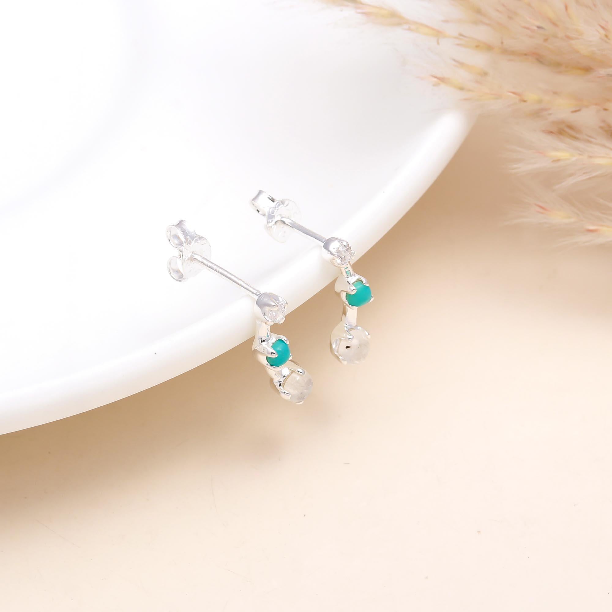 925 Sterling Silver Turquoise & Quartz Stud Earrings