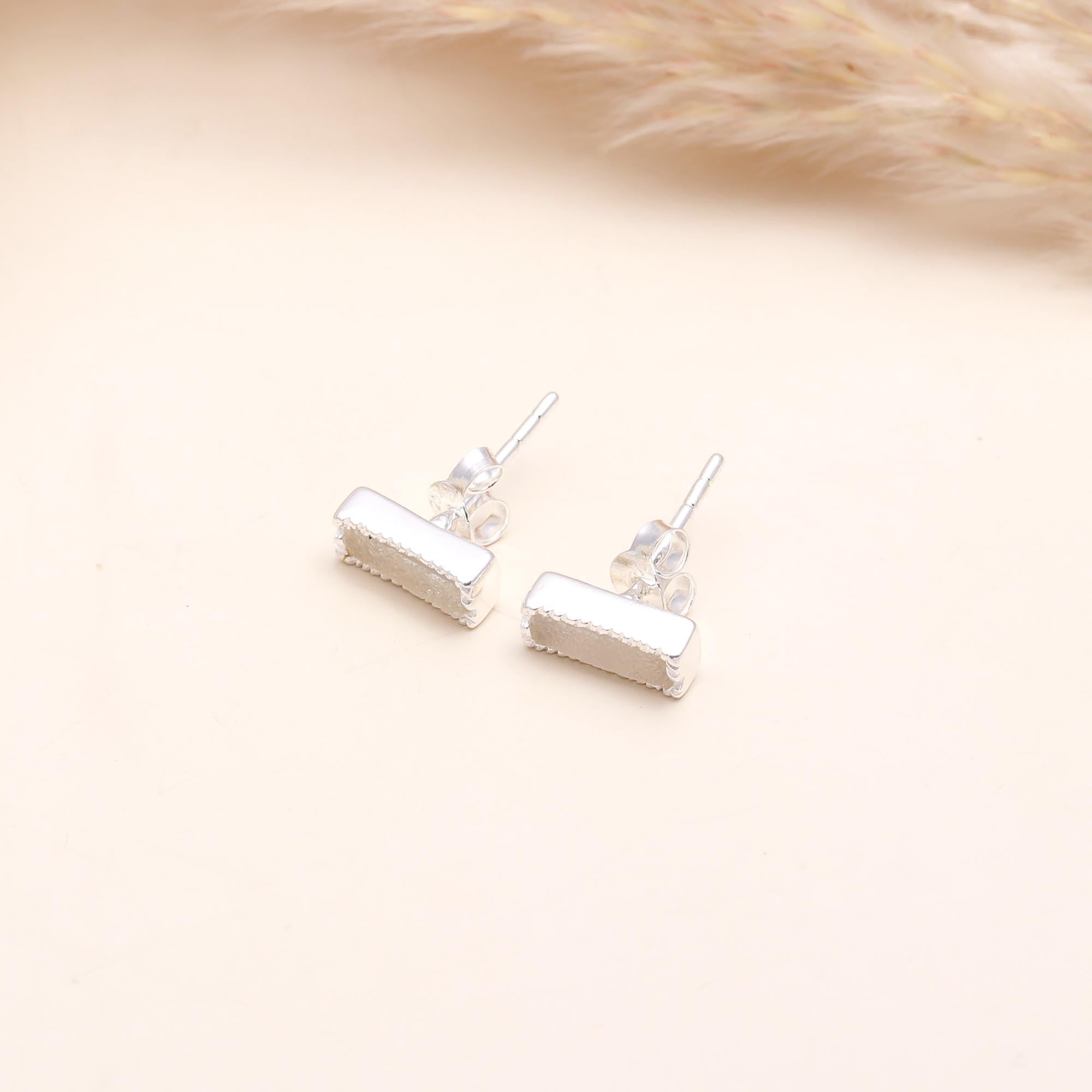 925 Sterling Silver Baguette Druzy Stud Earrings