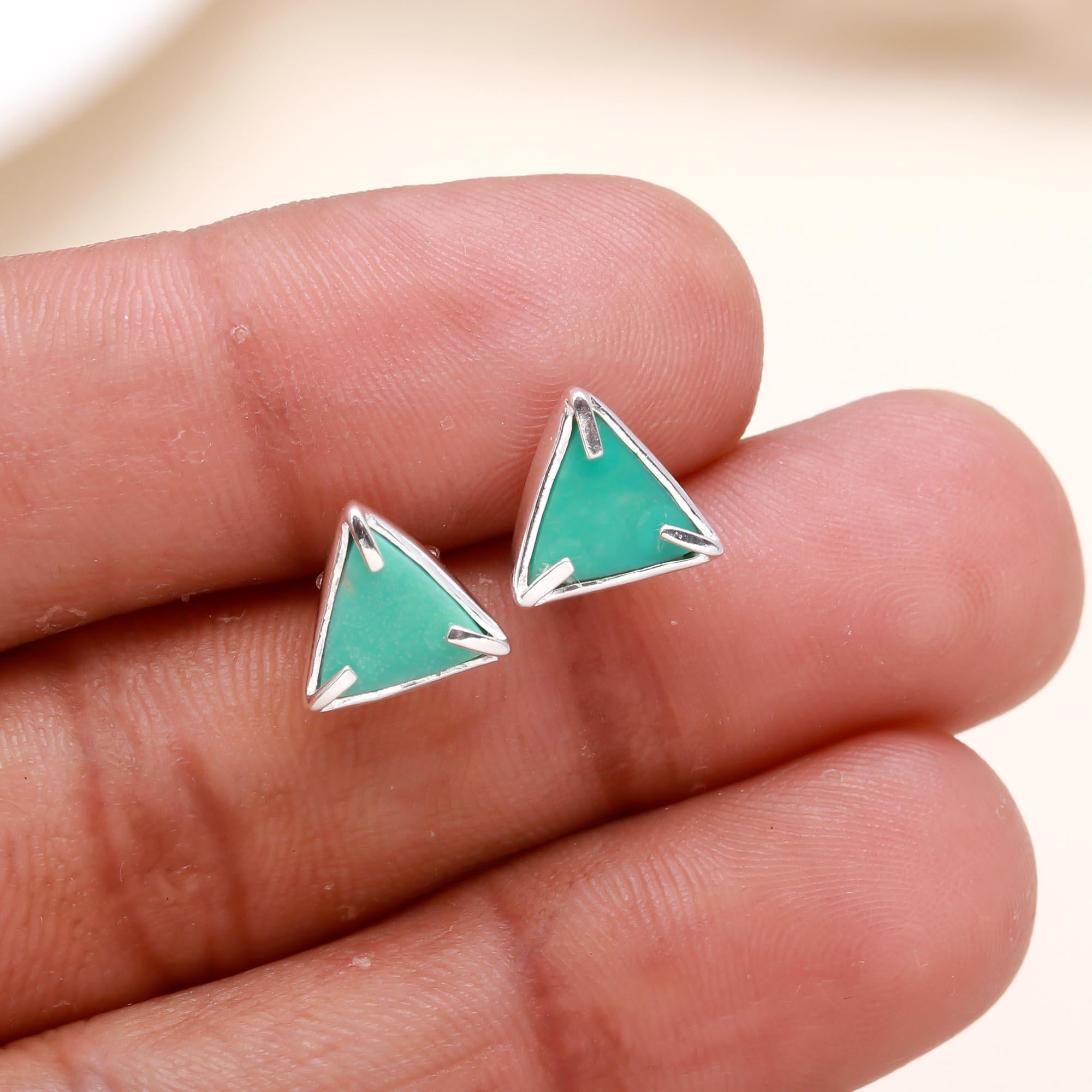 925 Sterling Silver Triangle Turquoise Stud Earrings