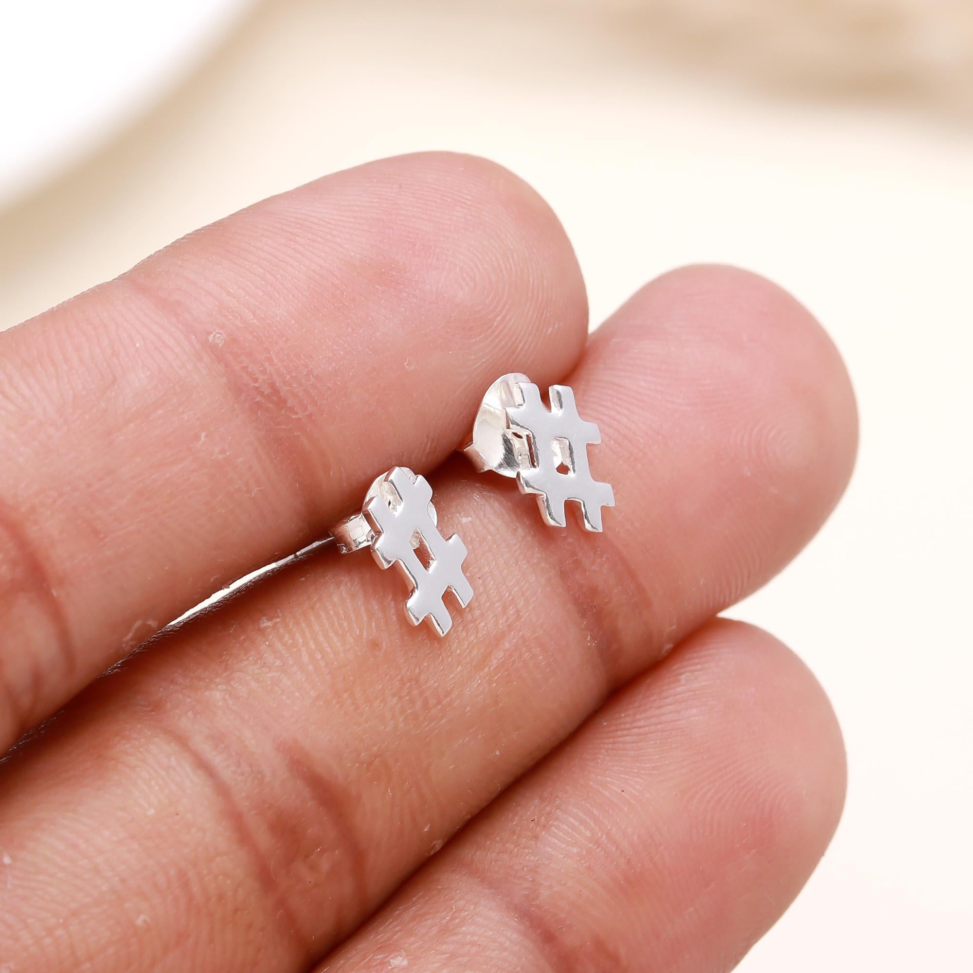 925 Sterling Silver Hashtag Stud Earrings