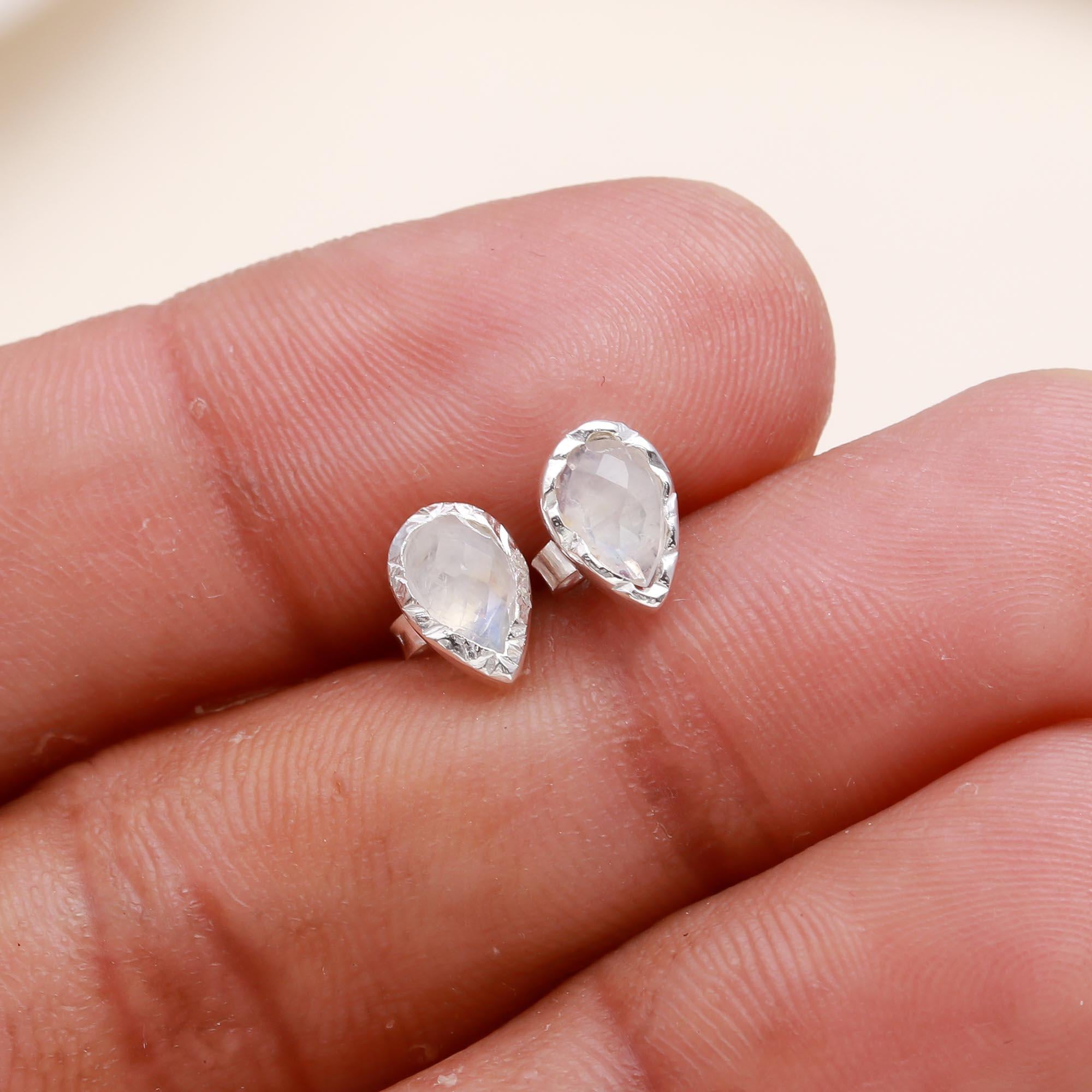 925 Sterling Silver Pear-Cut Moonstone Stud Earrings