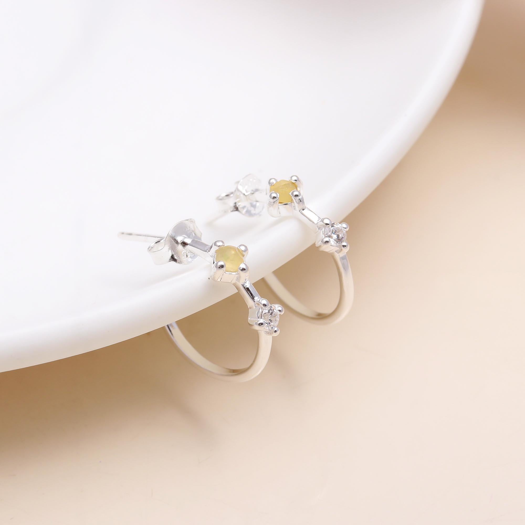 925 Sterling Silver Yellow & White Gemstone Stud Hoop Earrings