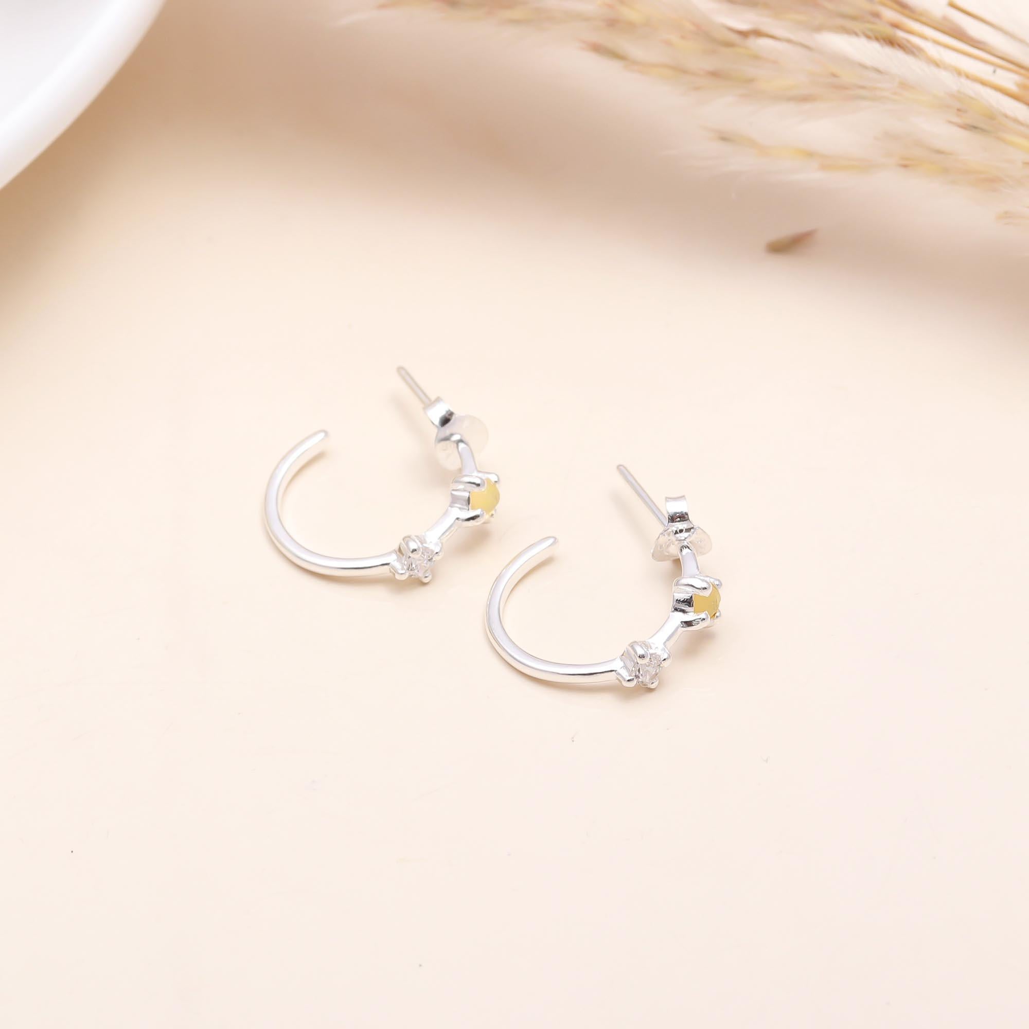 925 Sterling Silver Yellow & White Gemstone Stud Hoop Earrings