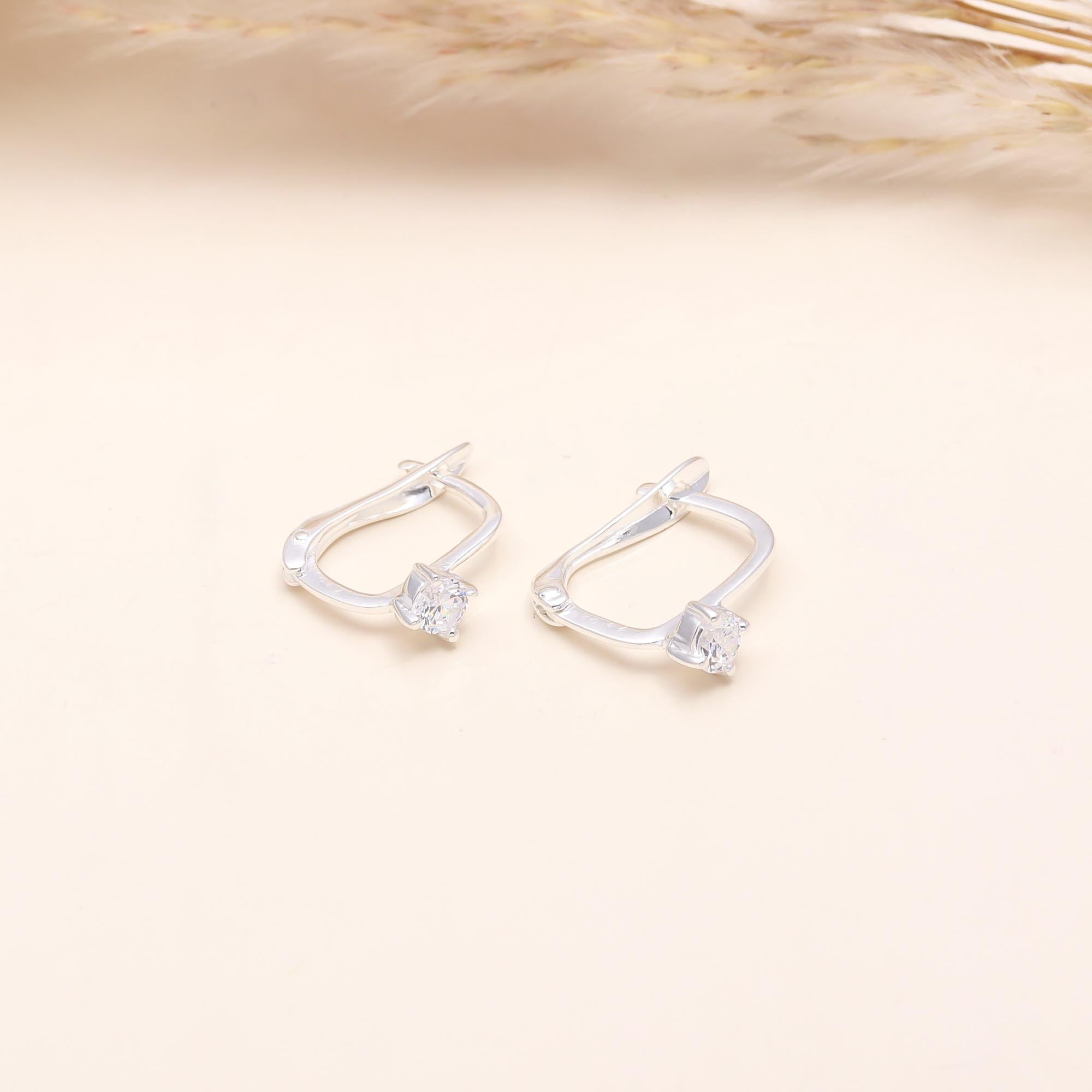 925 Sterling Silver Solitaire Drop Lever-Back Earrings