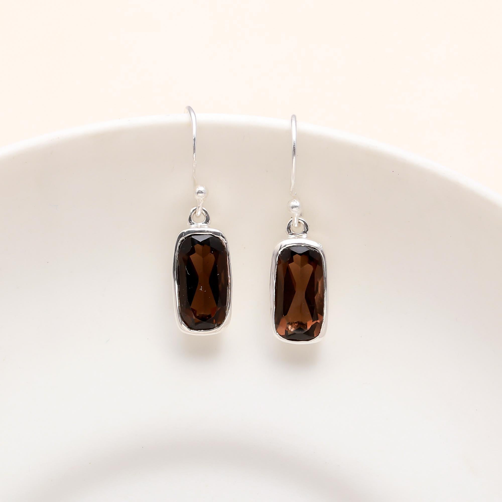 925 Sterling Silver Smoky Topaz Quartz Dangle Earrings