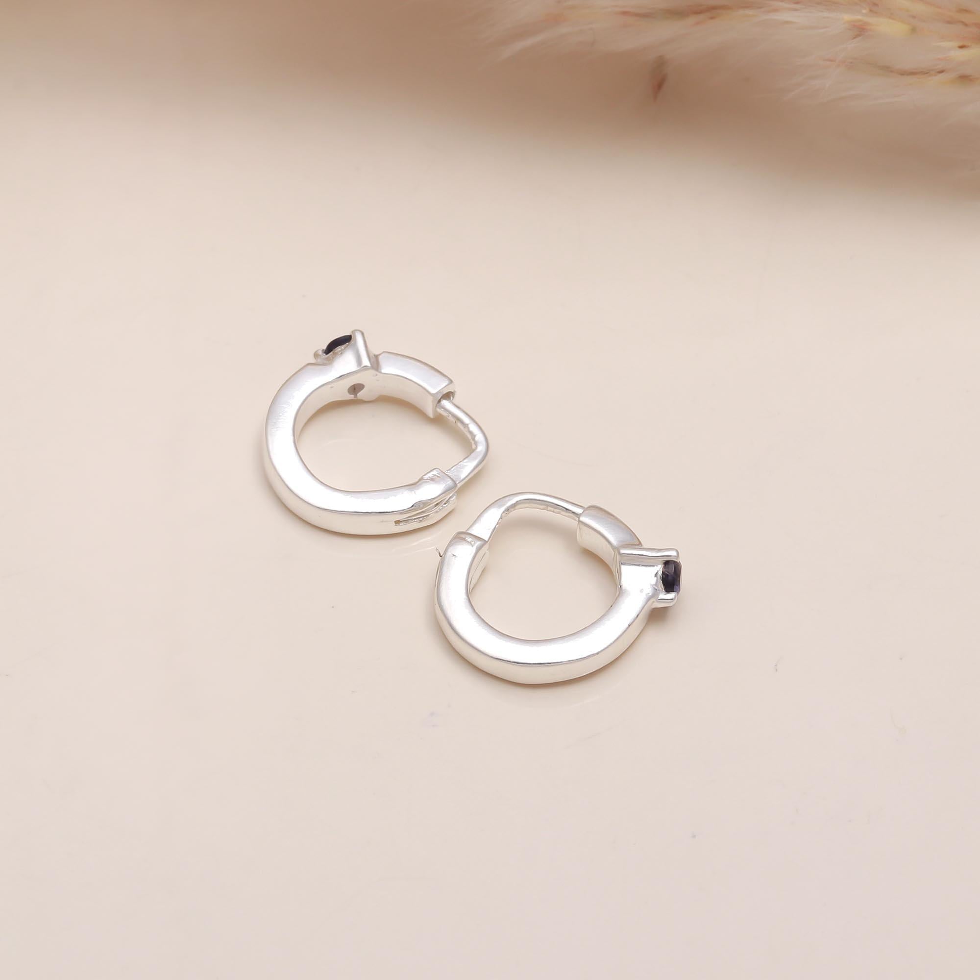 925 Sterling Silver lolite Huggie Hoop Earrings