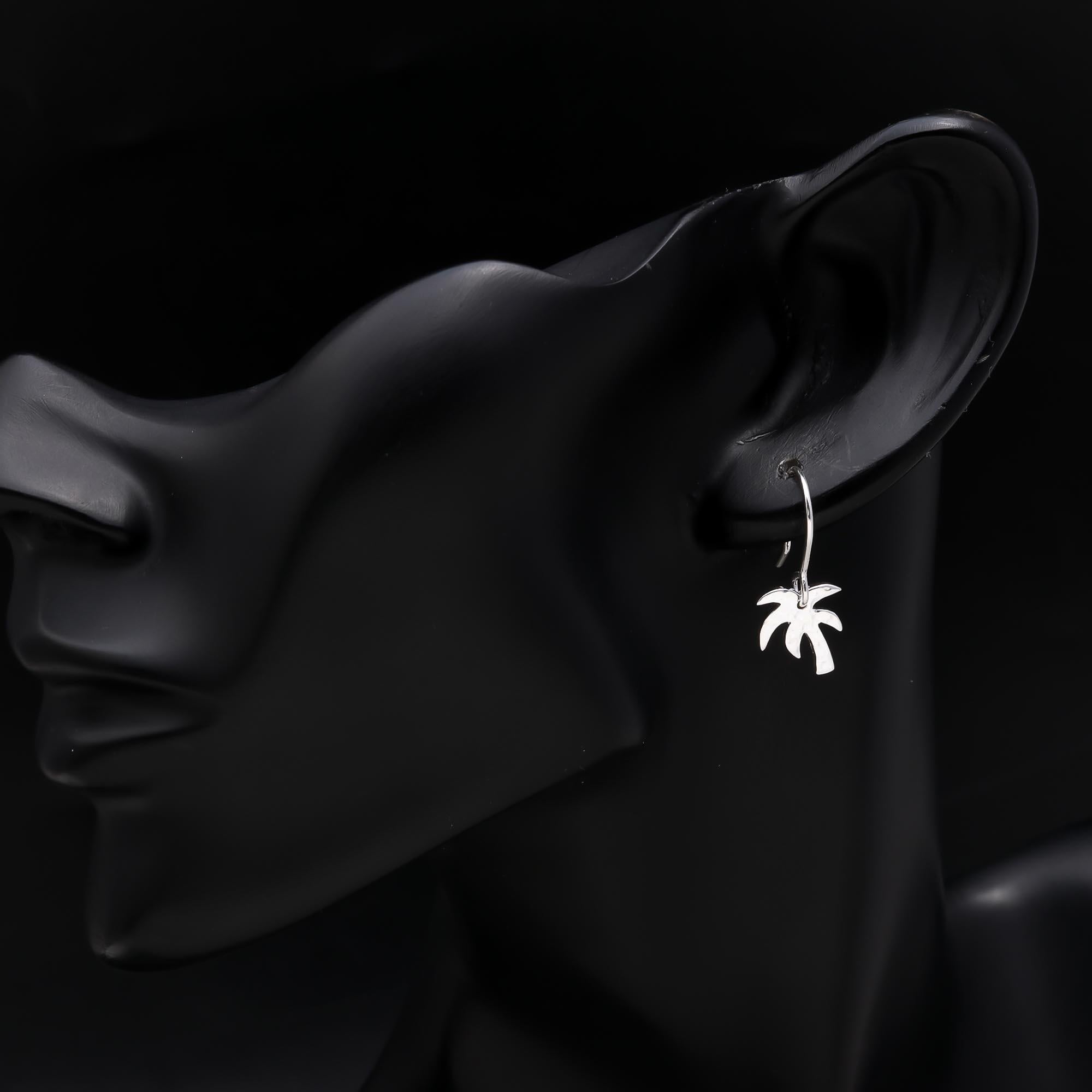 925 Sterling Silver Palm Tree Charm Hoop Earring