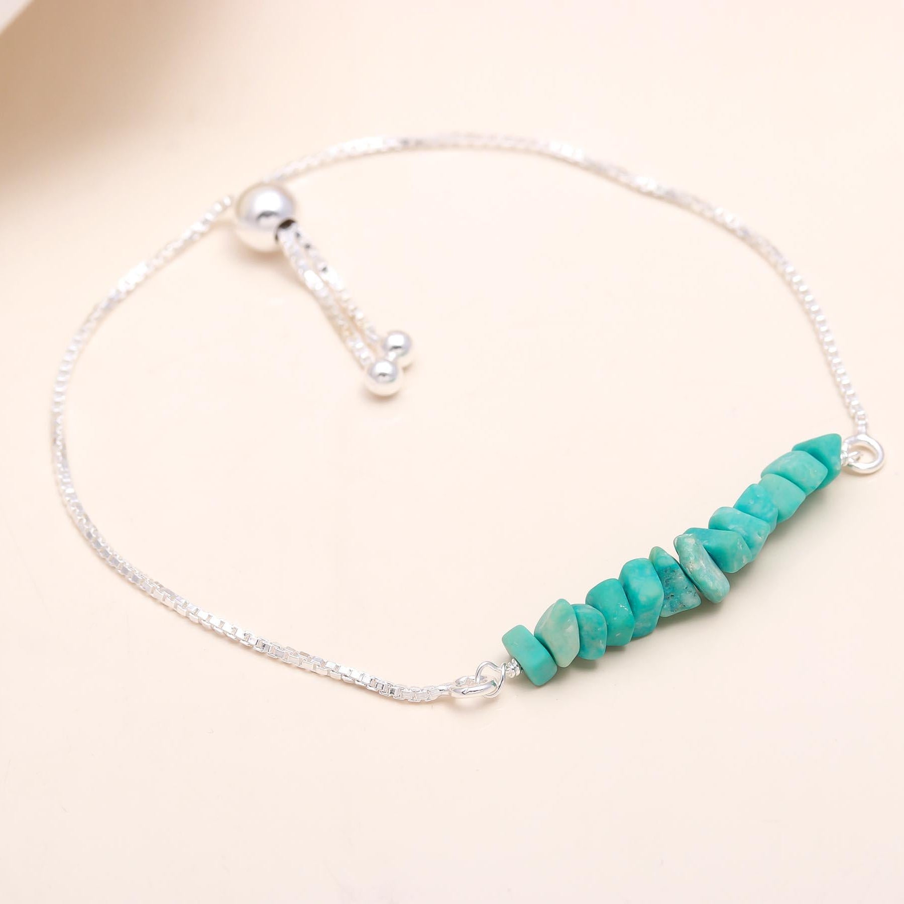 925 Sterling Silver Turquoise Chip Adjustable Boho Bracelet