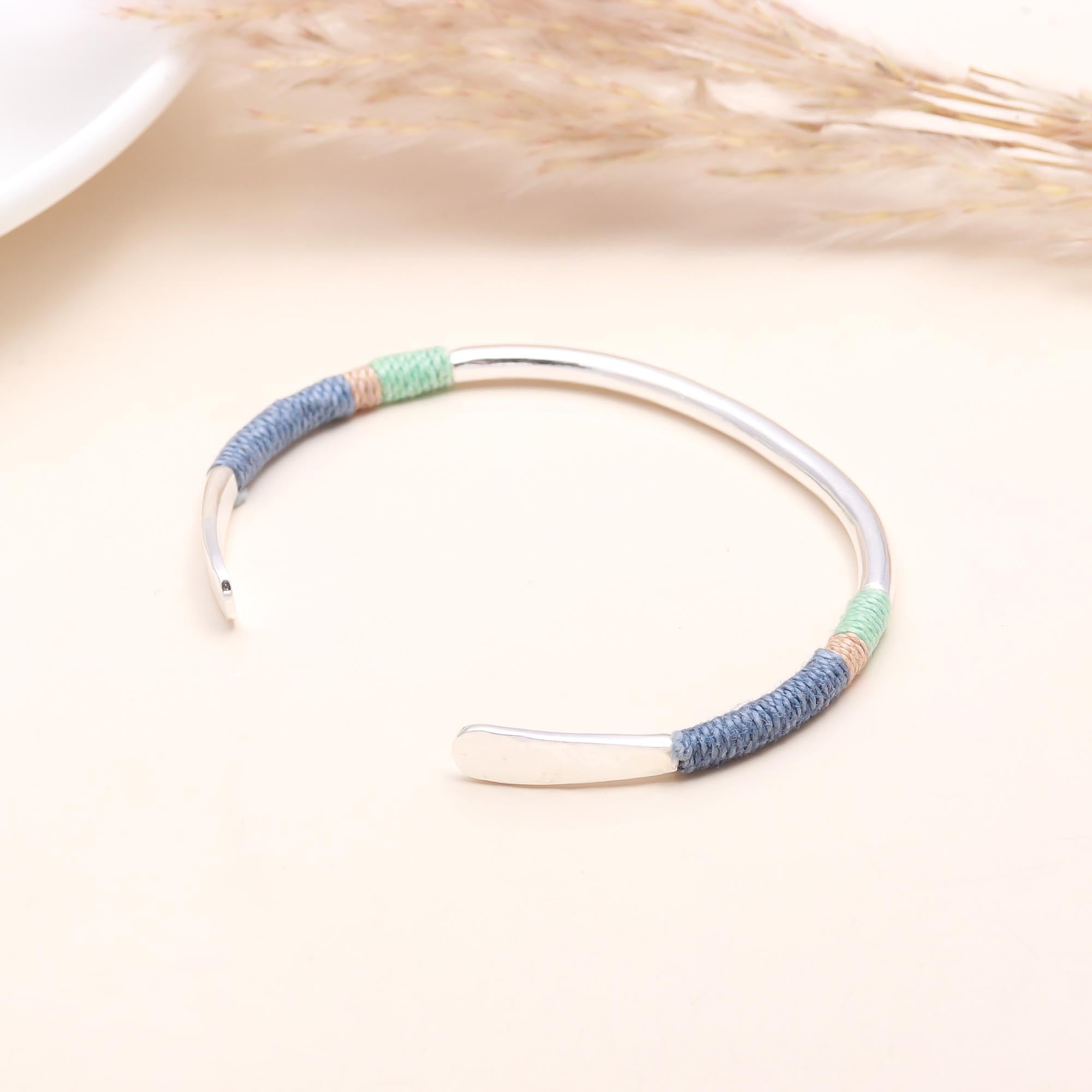 925 Sterling Silver Thread-Wrapped Cuff Bracelet